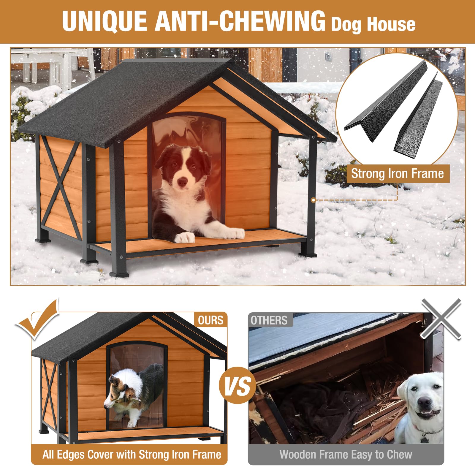 Heated Insulated Outdoor Dog House for Large Dogs - Winter-Proof Kennel with Liner & Sturdy Iron Frame | Perfect for Backyard, Patio & Cold Weather Protection