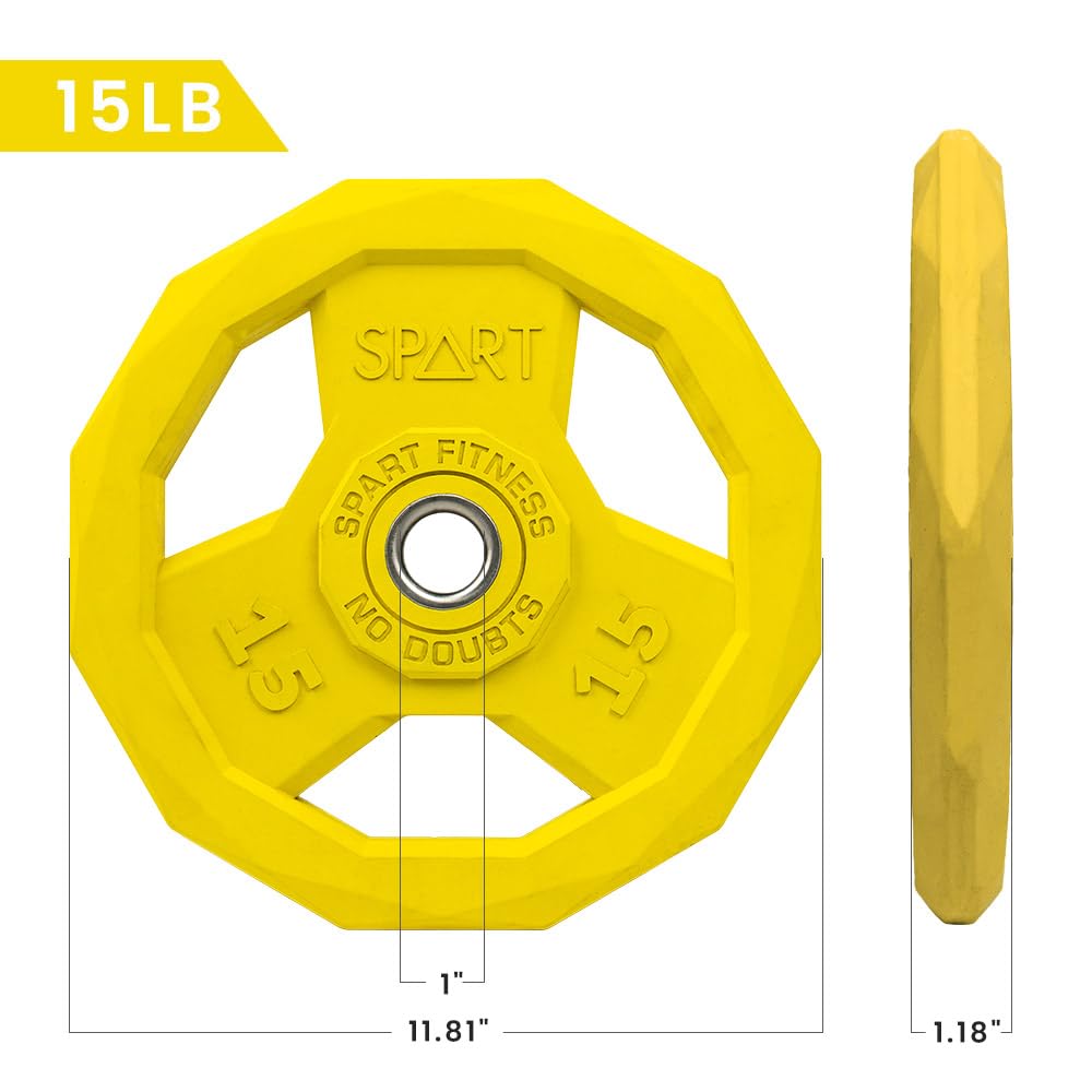 SPART Color Coded 1-Inch Rubber Coated Weight Plates - Solid Cast Iron Standard Grip Plates for Barbell Strength Training, Weightlifting & Crossfit - Fits 25mm/28mm Olympic Bars - Perfect for Home Gym, Commercial Fitness & Crossfit Boxes