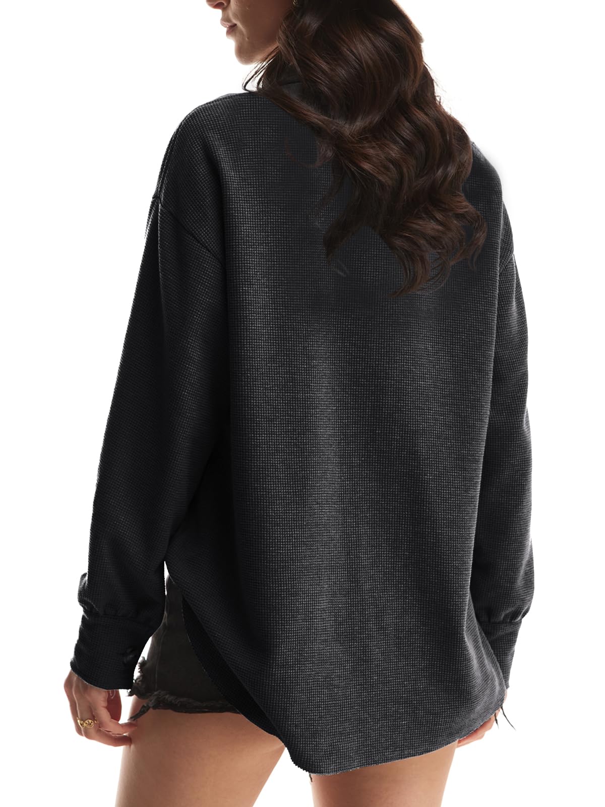 Yanekop Women's Waffle Knit Button Down Shirt Jacket - Oversized Long Sleeve Shacket for Trendy Fall Outfits 2025 | Casual Wear, Layering Piece & Street Style Fashion