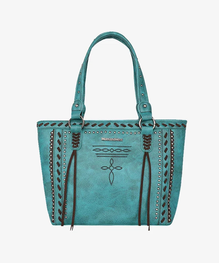Montana West Diamond Cross Stitch Concealed Carry Tote Bag for Women - Stylish CCW Purse with Hidden Gun Pocket for Everyday Carry & Self Defense
