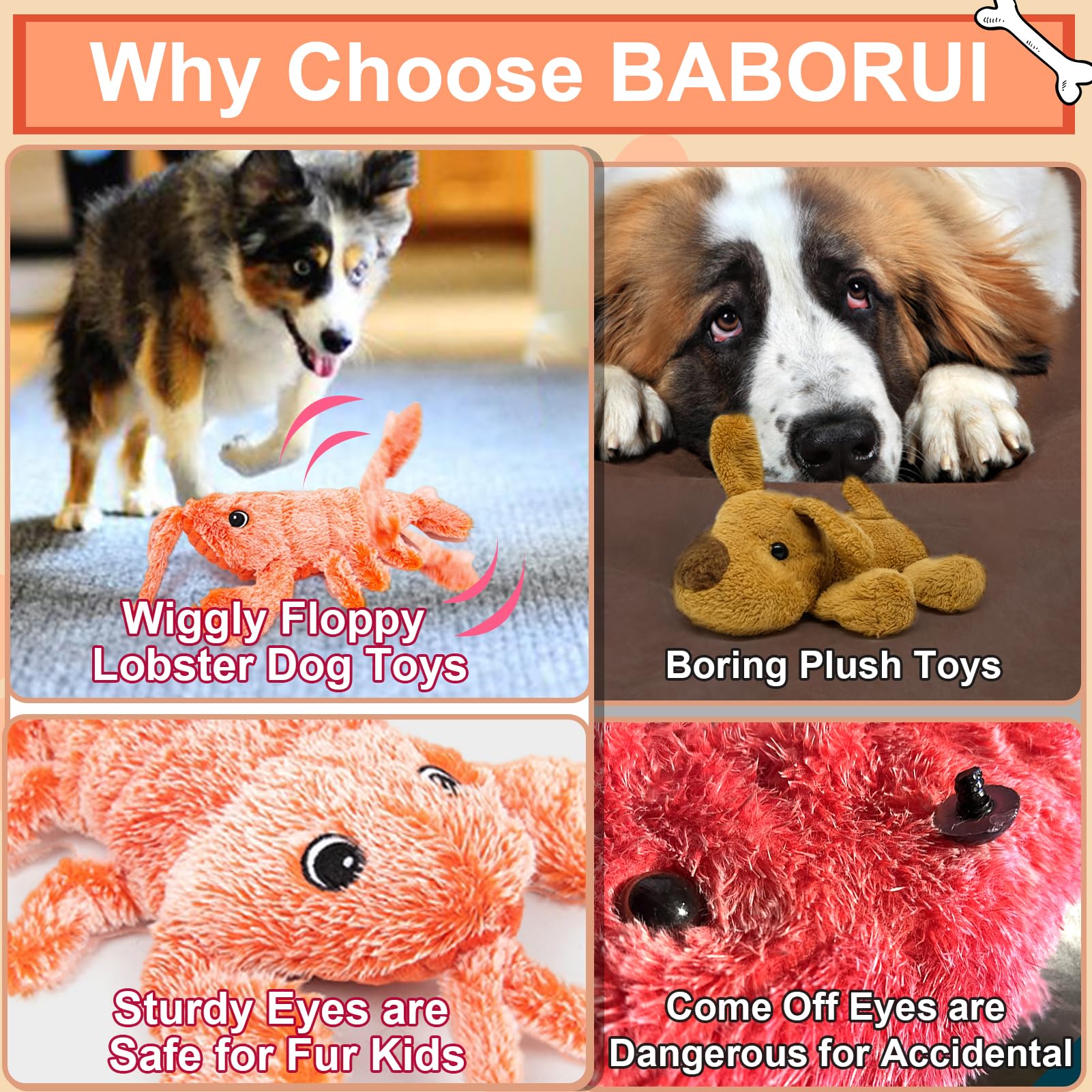 BABORUI Interactive Dog Toys - Rechargeable Wiggly Lobster Chew Toy for Small, Medium & Large Dogs | Puppy Entertainment & Boredom Relief | Indoor Play, Training Reward & Anxiety Relief