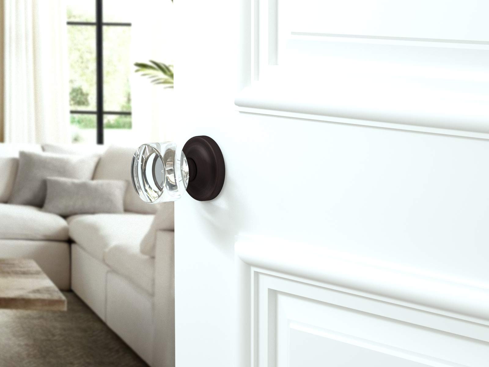 (5 Pack) Venetian Bronze Crystal Privacy Door Knobs with Round Rosettes - Elegant & Secure for Bedrooms, Bathrooms & Private Spaces