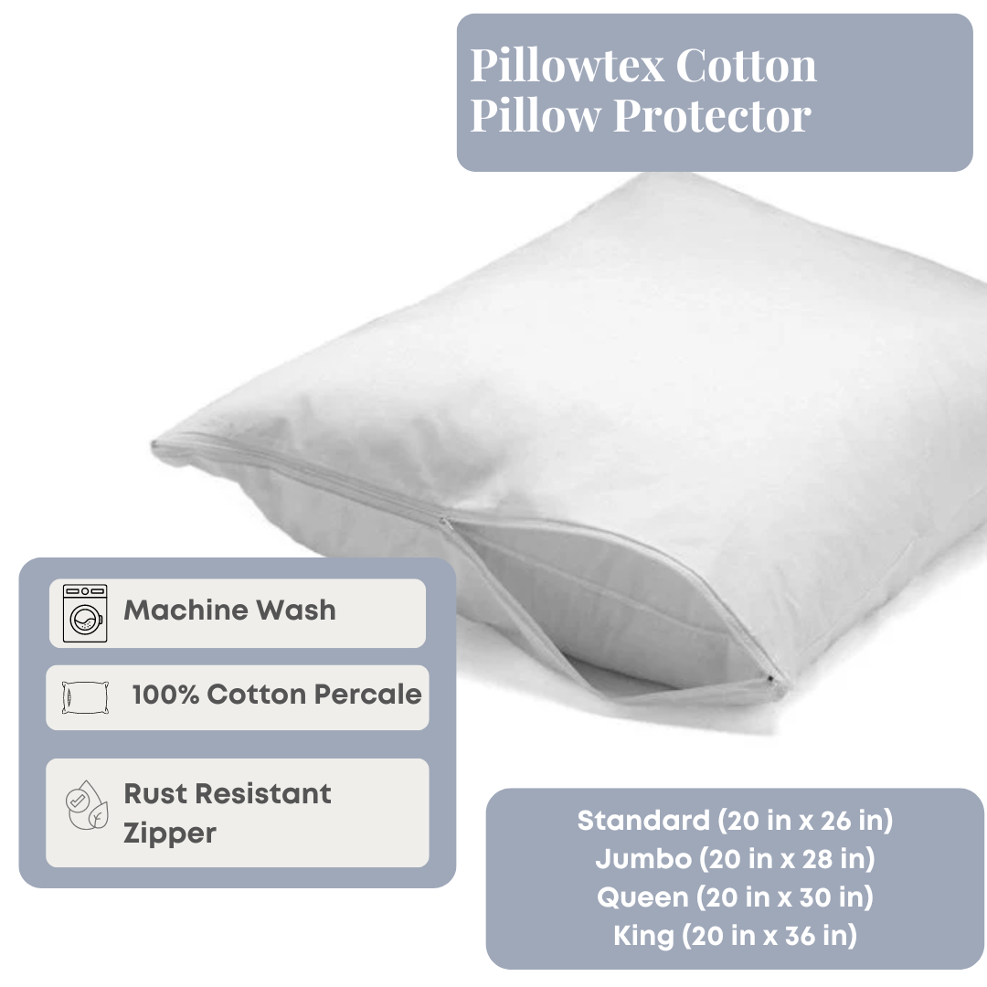 Premium Pillowtex Cotton Pillow Protector - Soft, Breathable & Hypoallergenic - Fits Standard, Queen & King Size Pillows - Perfect for Allergy Relief & Bedding Protection