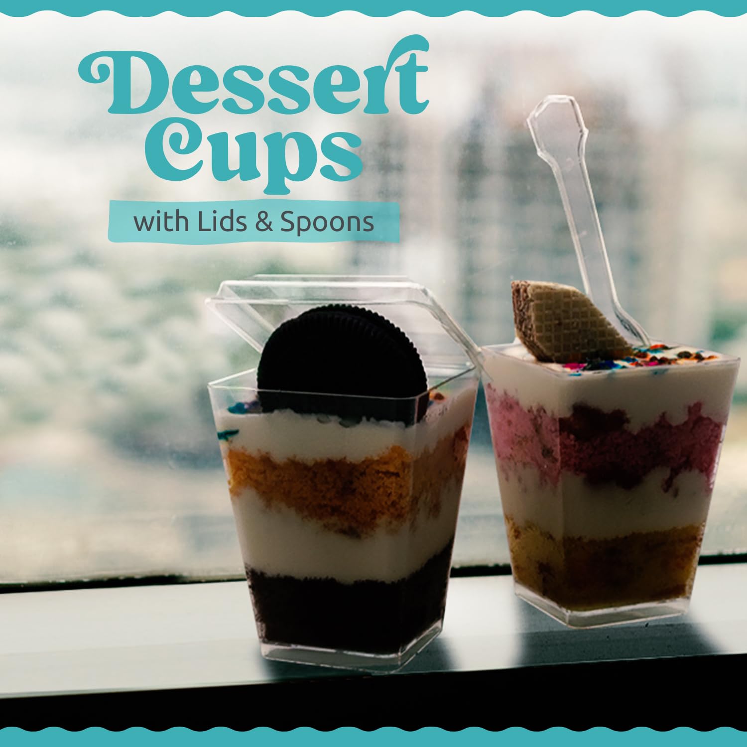 5 oz Plastic Dessert Cups with Lids and Spoons (50 Pack) - Reusable Parfait Cups for Mousse, Tiramisu, Pudding, Salads & Party Appetizers - Perfect for Catering, Weddings, Birthday Parties & Picnics