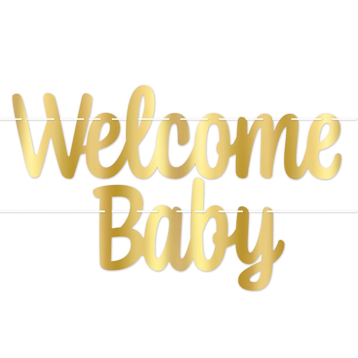 12 Pack Beistle Gold Foil Welcome Baby Streamers - Perfect for Baby Showers, Gender Reveals & Birthday Decorations
