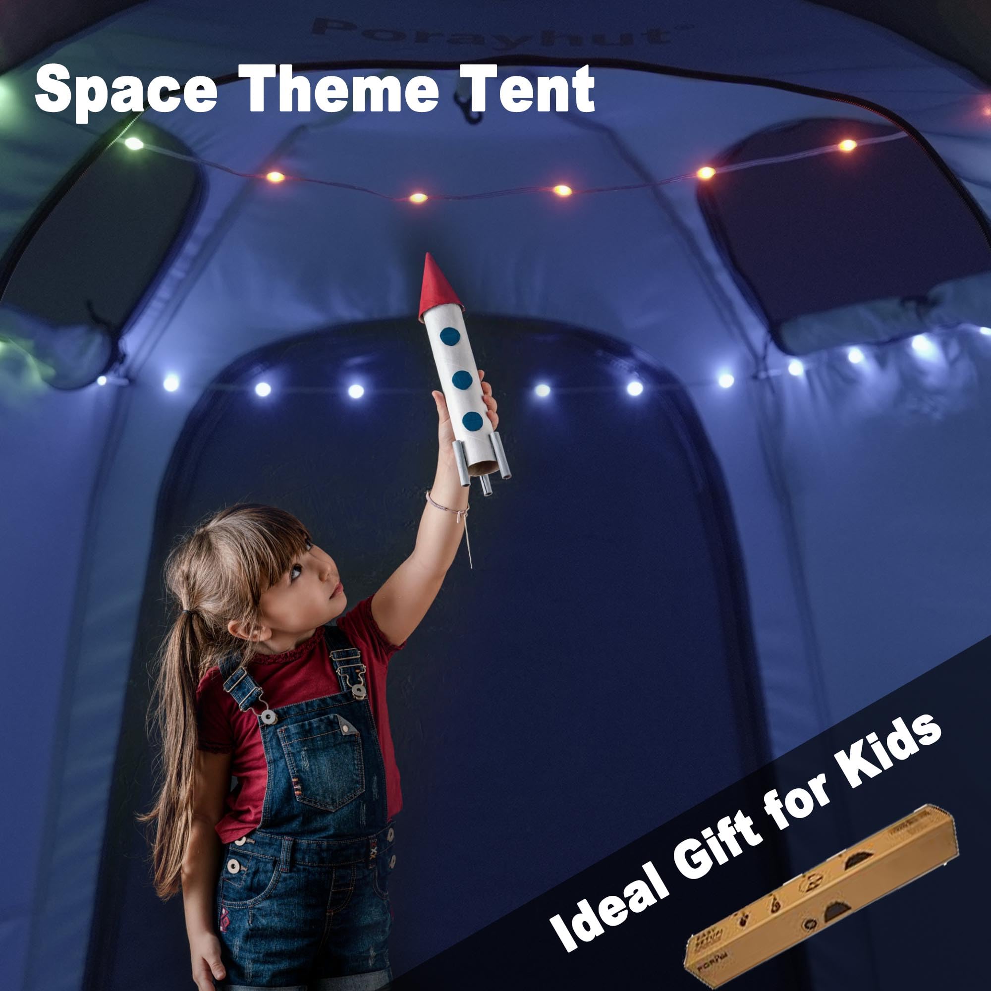 Portable Hexagon Kids Play Tent with LED Strip Lights - Indoor Children Playhouse, Easy Setup Space Tent for 4-5 Kids, Dream Tent for Nighttime Play & Birthday Gifts - Perfect for Bedroom, Nursery, Playroom, and Birthday Parties