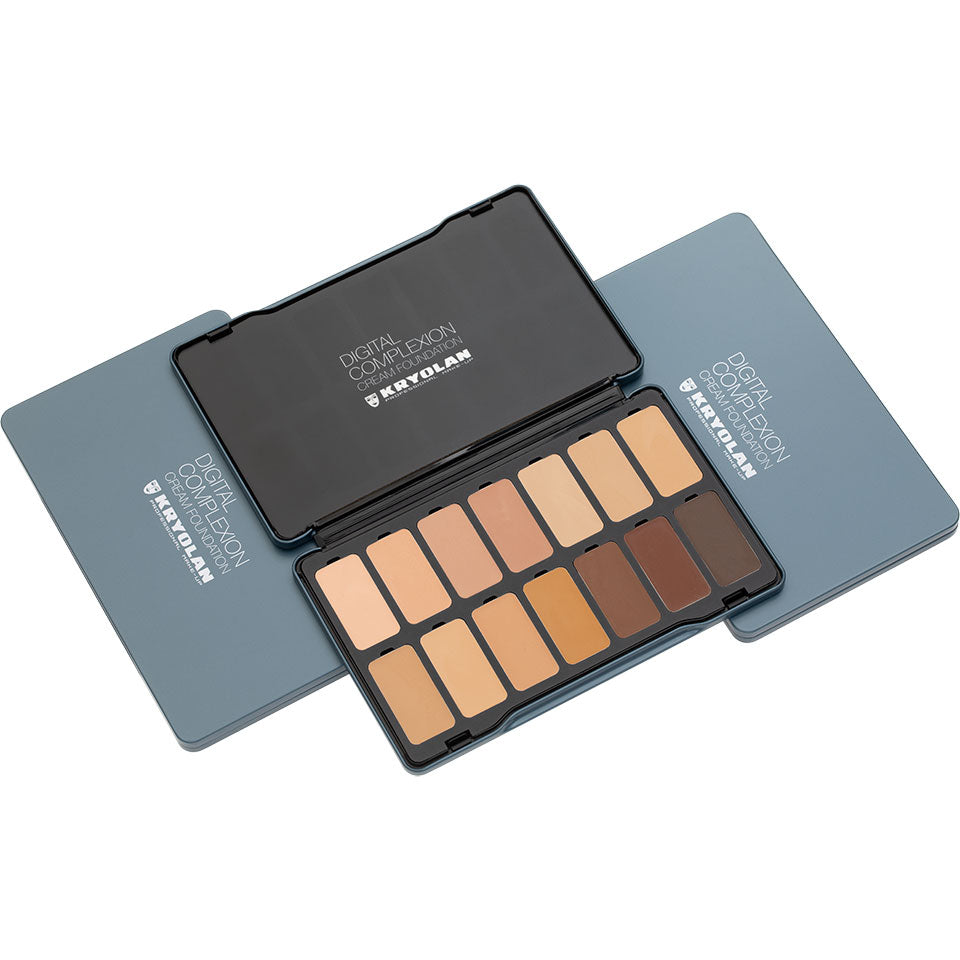 Kryolan Digital Complexion Cream Foundation Palette - 14 Pan Professional Makeup Kit for HD & Digital Photography - Perfect for Bridal, Studio & Film Makeup Artists