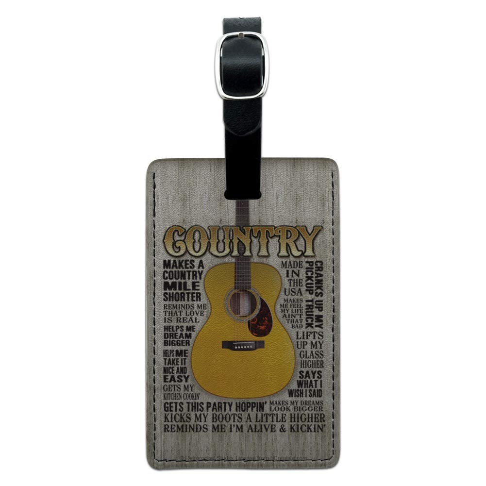 Vintage Leather Guitar Country Music Luggage Tag - Rectangle Carry-On ID Tag for Suitcases, Bags & Backpacks - Perfect for Travel, Music Festivals & Country Concerts