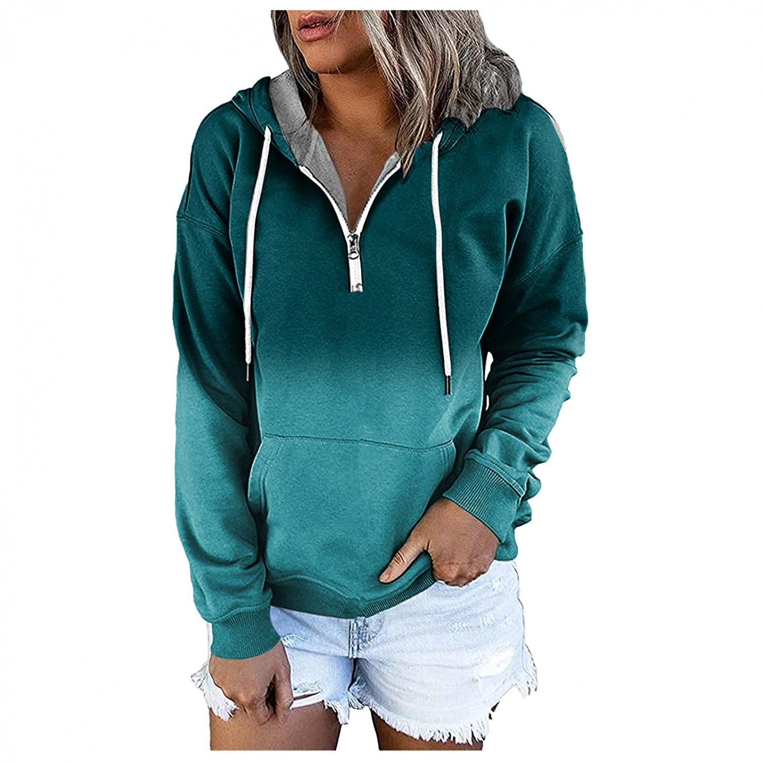 Women's Fall Hoodies - Casual Patchwork Zipper Hooded Sweatshirt, Long Sleeve Pullover Sweater for Winter & Autumn | Cozy Loungewear, Outdoor Activities & Layering Fashion