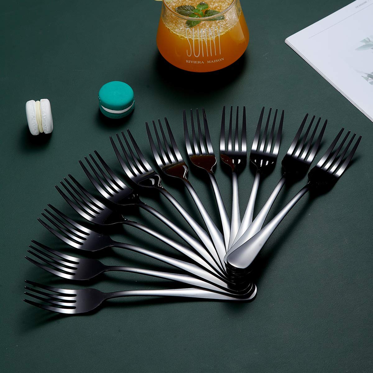 Premium 12-Piece Black Stainless Steel Dinner Fork Set - Berglander 7.9