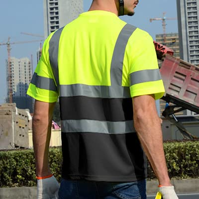 **Men's Breathable Safety Work T-Shirts - High Visibility Athletic Shirts for Construction, Summer & Outdoor Activities - Durable & Comfortable Activewear for Job Sites & Sports**