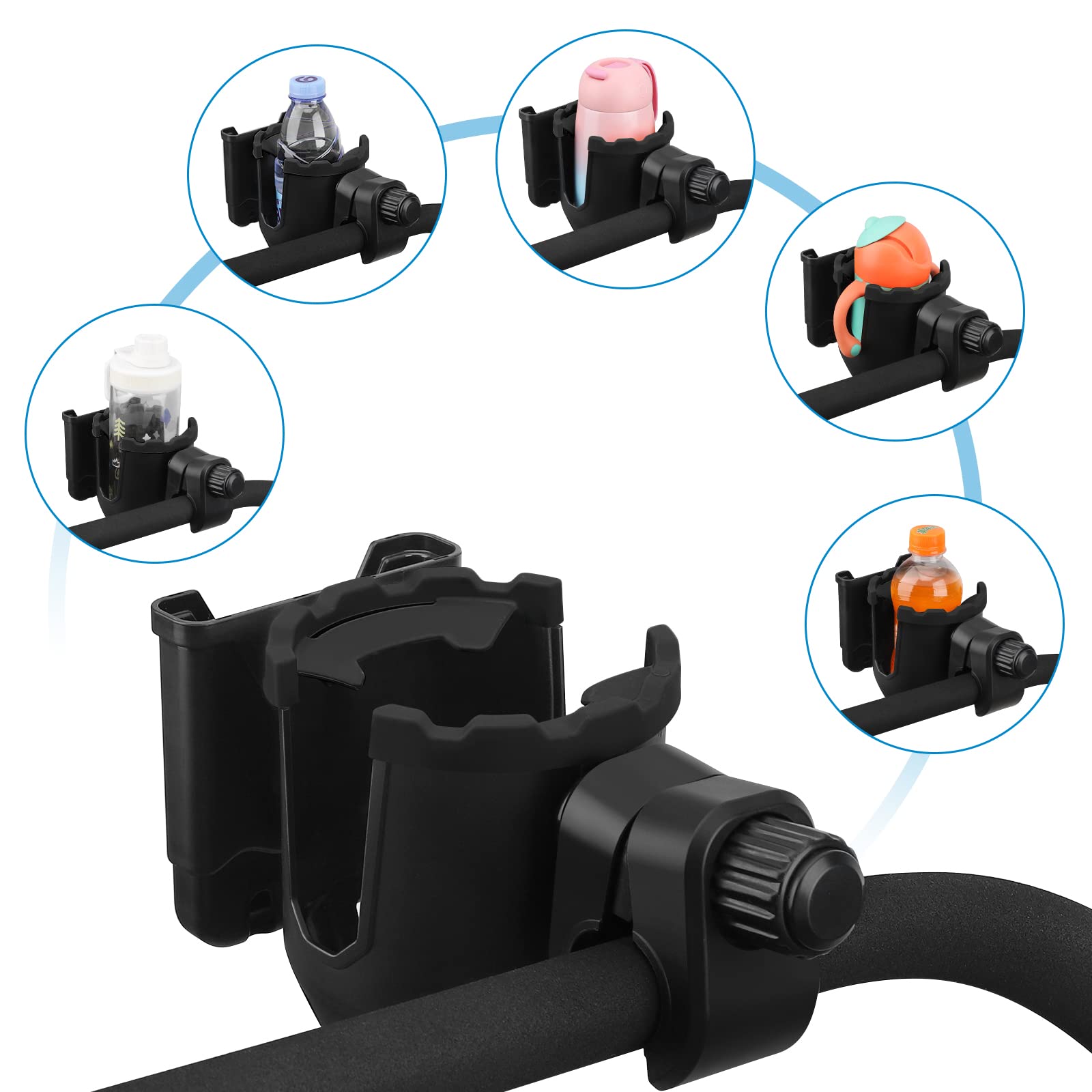 **Accmor Universal 2-in-1 Cup & Phone Holder for Strollers, Bikes, Wheelchairs, Walkers, Scooters - Compatible with Uppababy, Nuna, Doona | Perfect for Outdoor Activities, Travel, and Daily Commute**