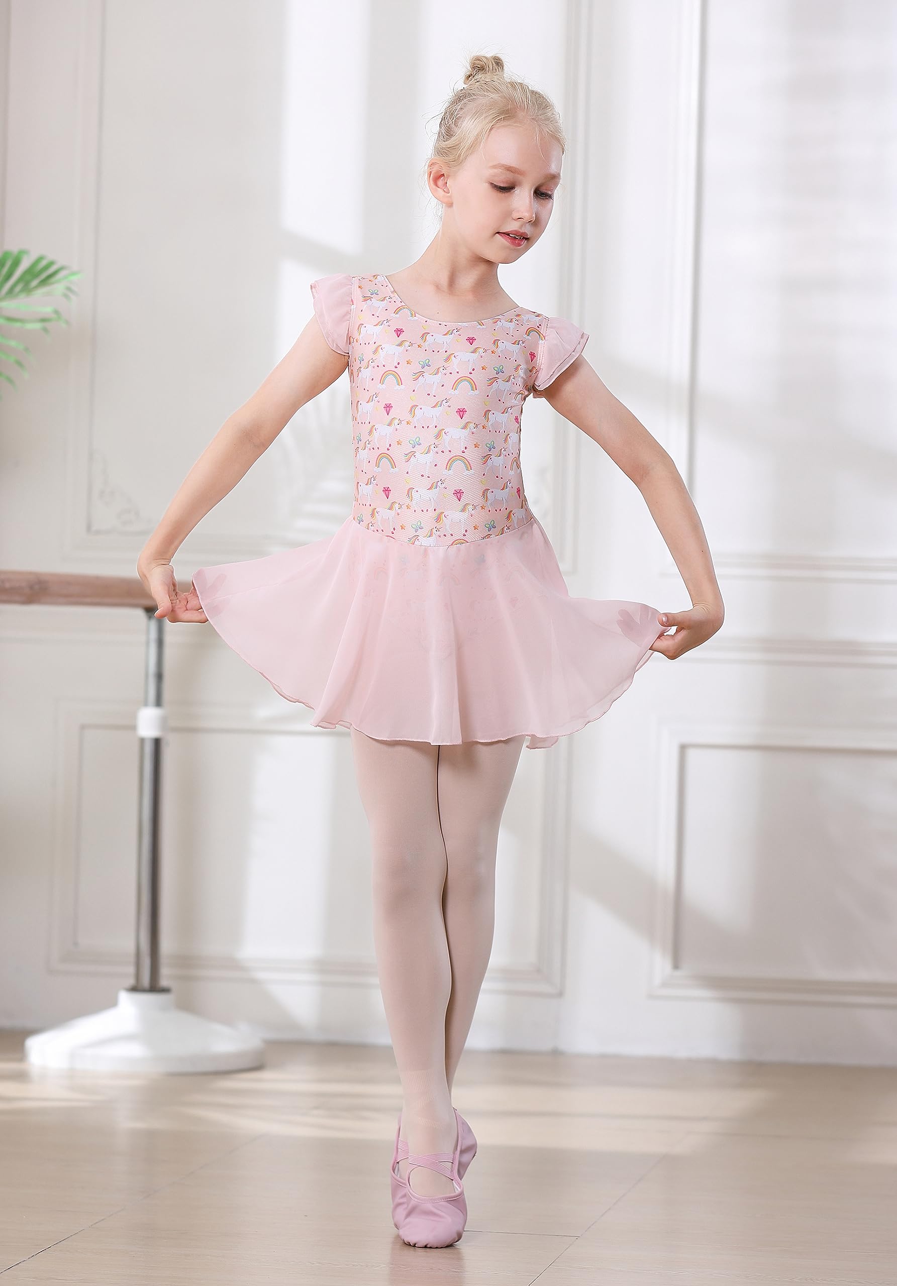 Girls Ballet Leotard with Skirt - Toddler Dance Leotard with Flutter Sleeves & Criss-Cross Back - Perfect for Ballet Class, Recitals & Dance Performances