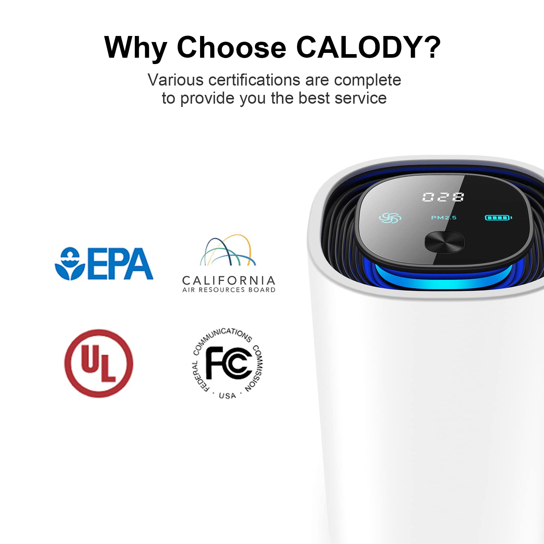 Calody HEPA Air Purifier for Bedroom, Home & Car - Portable Ionic Air Purifier with 15 Million Negative Ions, 30dB Ultra Quiet - Removes Smoke, Dust, Allergens - Ideal for Office, Nursery & Pet Owners