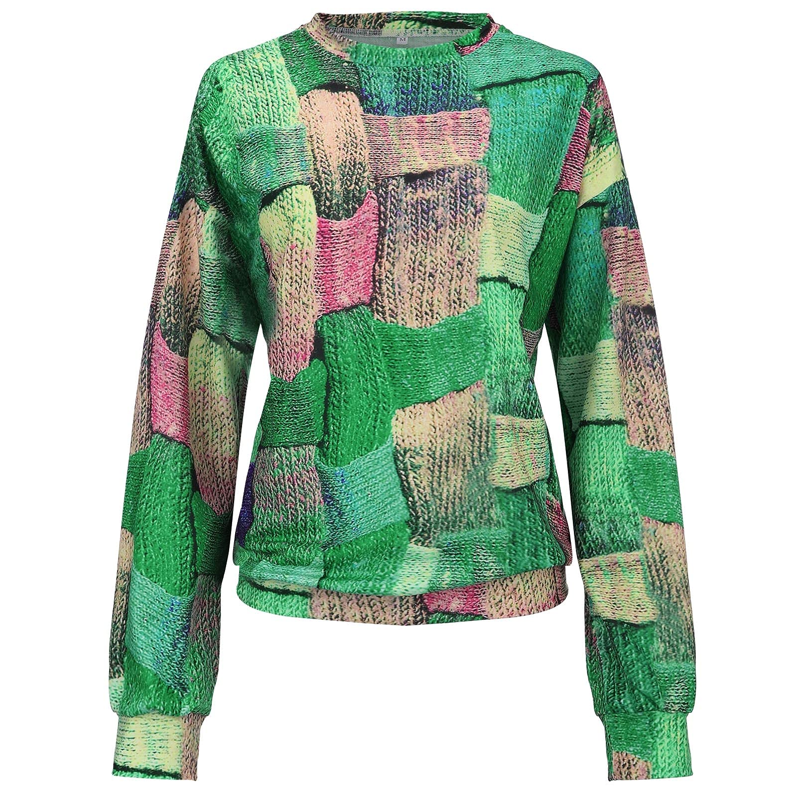 Funny Printed Long Sleeve Pullover Sweatshirt for Women - Round Neck Loose Fit Stitching Design - Perfect for Casual Wear, Office Outfits & Weekend Relaxation
