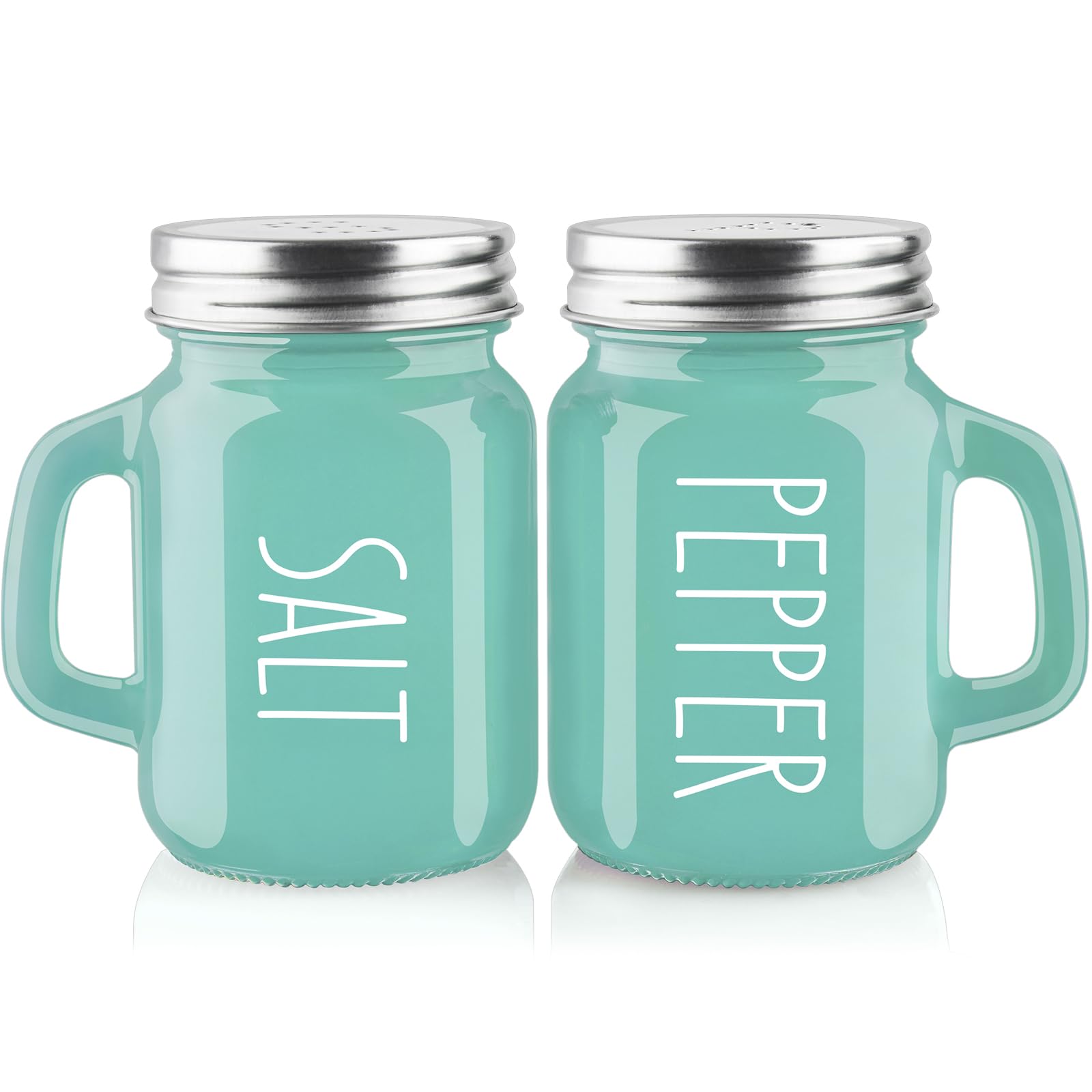 Turquoise Glass Salt and Pepper Shakers Set - Elegant Teal Kitchen Decor for Home, Restaurant & Wedding - Refillable Spice Containers for Dining Table, RV, BBQ - Perfect for Everyday Cooking, Camping & Hosting Guests - Easy to Clean & Use