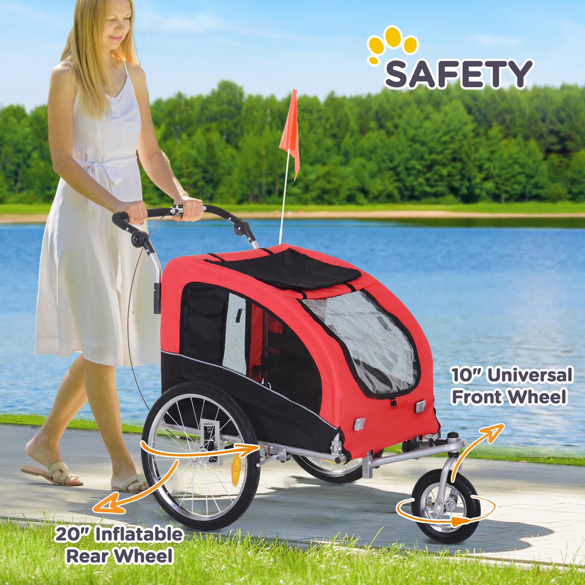Aosom 2-in-1 Dog Bike Trailer & Pet Stroller with Canopy, Storage Pockets - Perfect for Cycling Adventures & Outdoor Walks with Your Pet
