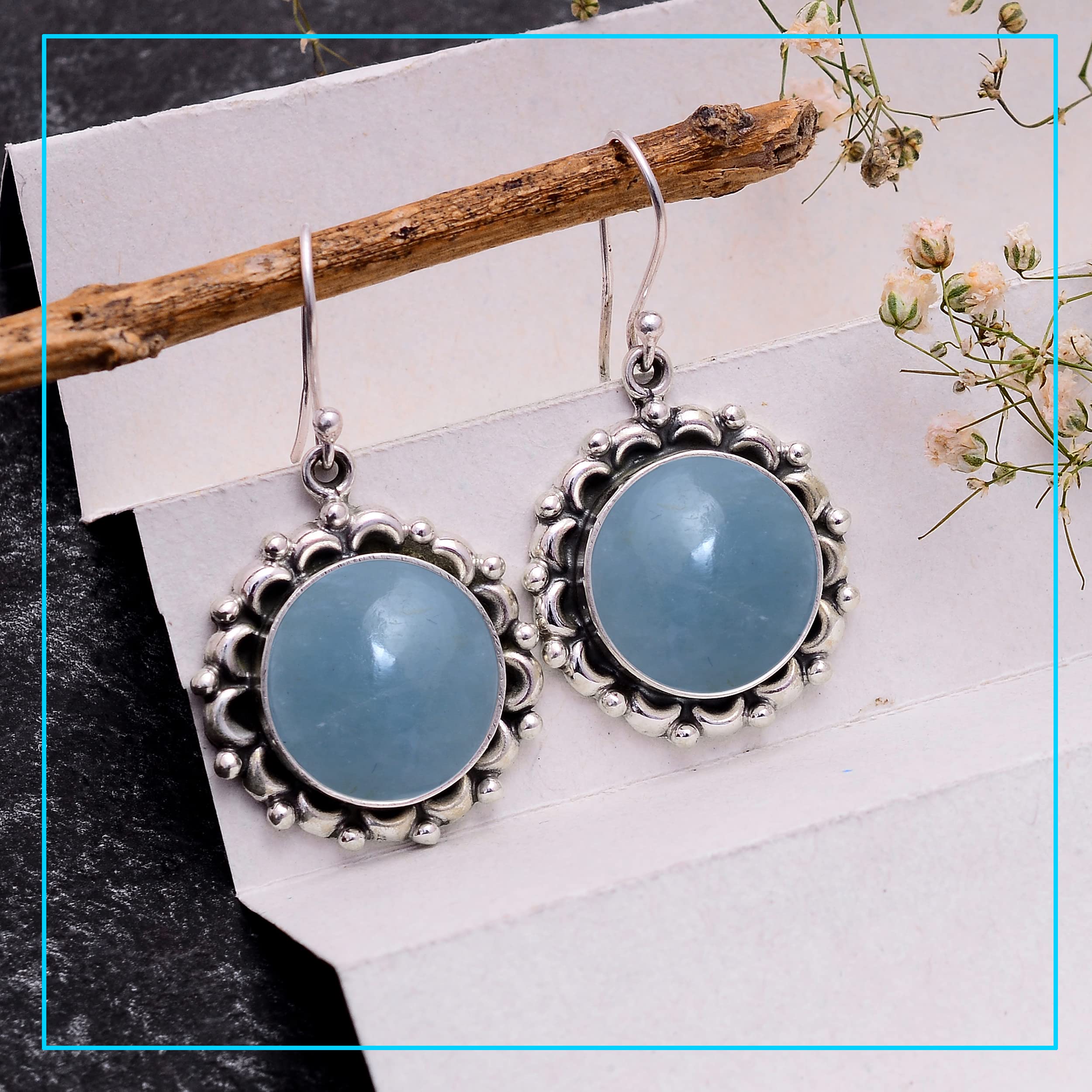 925 Sterling Silver Aquamarine Earrings for Women - Handmade Blue Green Gemstone Dangle Earrings - Inner Peace Jewelry Gift - Perfect for Weddings, Parties & Everyday Wear (VSE-408)