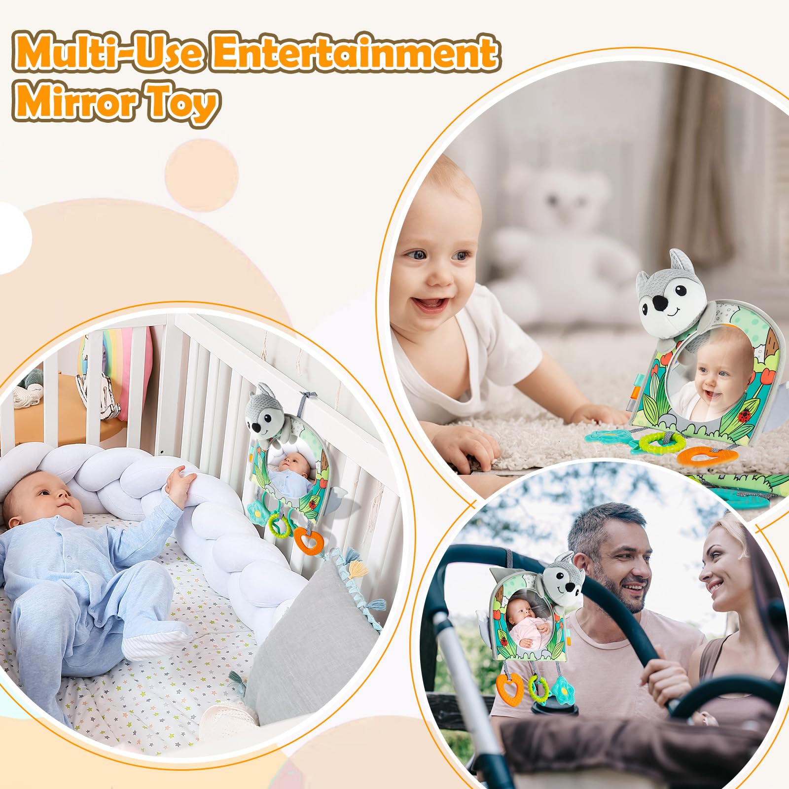 Baby Car Mirror with Hanging Toys - Safe Rear-Facing Travel Activity for Infants 0-18 Months