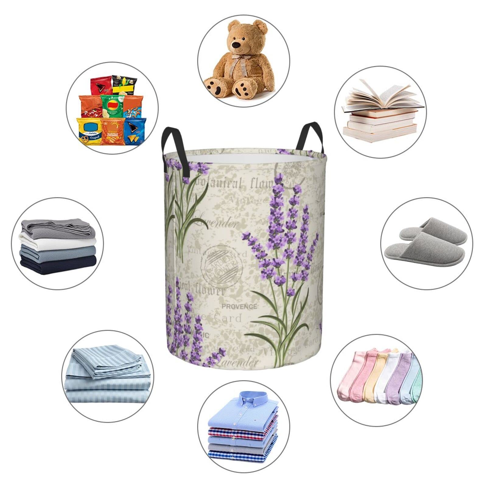 Lavender Flower Laundry Hamper Basket - Collapsible Dirty Clothes Storage Bin for Bedroom, 16.5