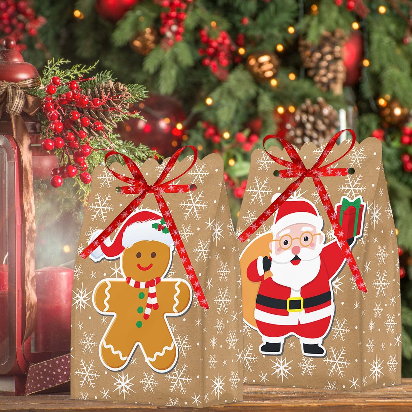 Joyful Start 18PCS Christmas Goodie Bags - Small Gift Bags for Holiday Treats & Party Favors - Bulk Mini Gift Bags for Christmas Parties, Classroom Rewards & Stocking Stuffers