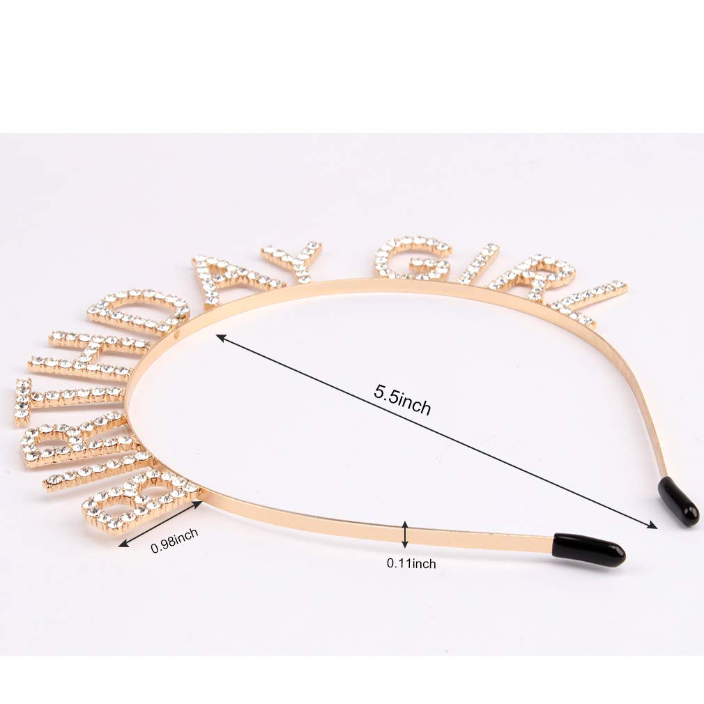 Gold Rhinestone Birthday Crown for Women - Floral Sash Tiara Headband with Sparkling Crystals | Princess Party Accessories for Birthday Girls, Bridal Showers & Special Celebrations