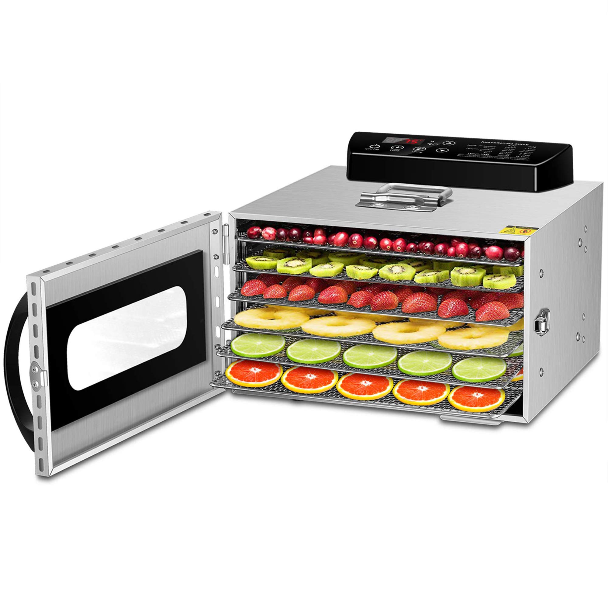 Fishines Stainless Steel 6 Tray Food Dehydrator - Electric Food Dryer with Digital Timer & Adjustable Temperature Control for Jerky, Fruits, Herbs & Pet Treats - Perfect for Home Kitchen, Camping & Food Preservation