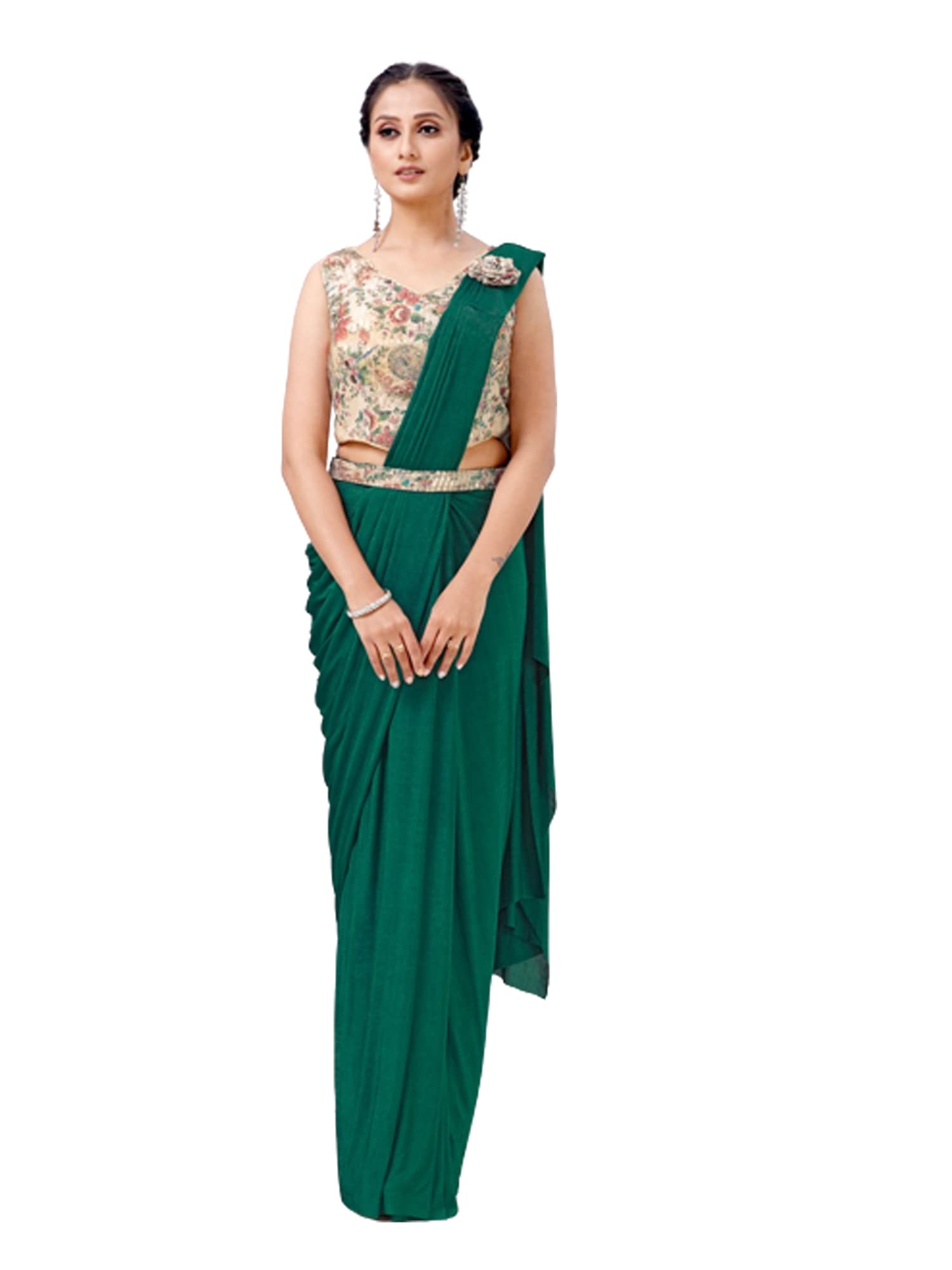 Indian Designer Pre-Stitched Saree with Sequin Printed Blouse - 1 Minute Easy Wear Party Saree Set for Women | Wedding, Festival & Special Occasions
