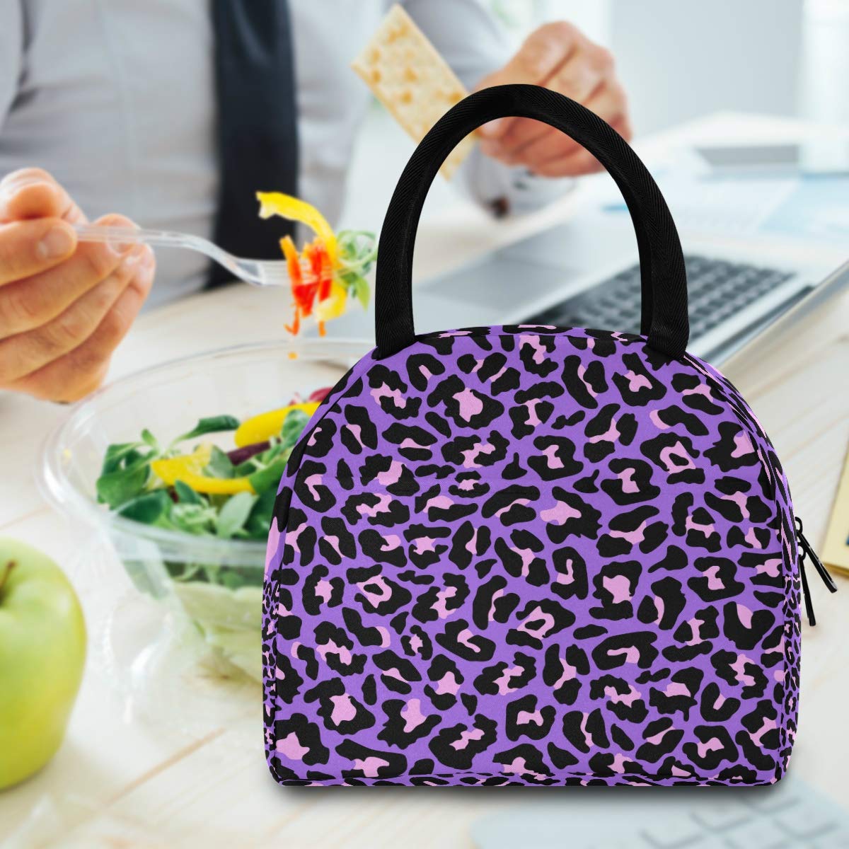 Stylish Purple Leopard Insulated Lunch Bag for Women & Men - Reusable Eco-Friendly Cooler with Carry Handle - Perfect for Work, School, Picnics & Outdoor Activities