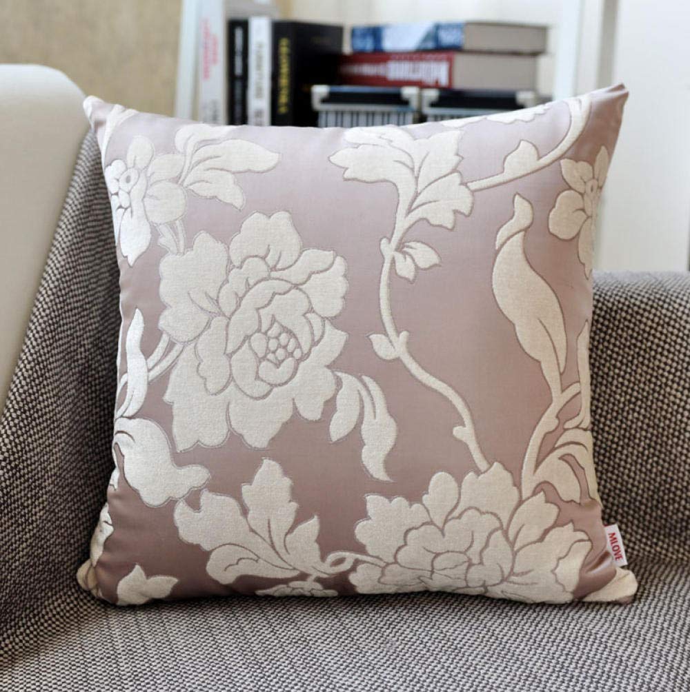 QWE European Jacquard Sofa Pillow Cushion - Large 45x45cm Beige Peony Design for Living Room, Bed, Office & Back Support - Decorative Throw Pillow Case for Sofa, Chair and Waist Comfort