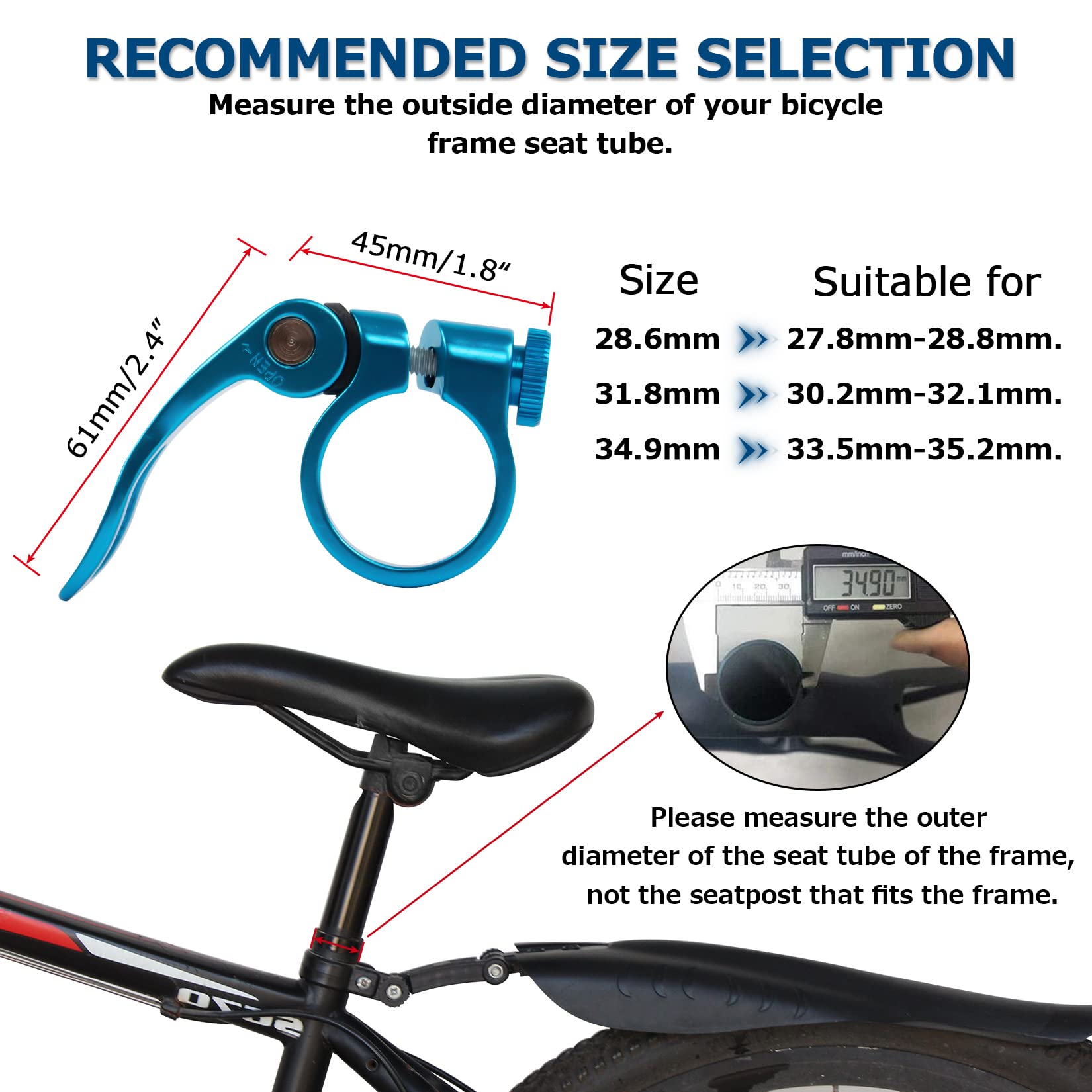 PSLER 28.6mm Bike Seat Post Clamp Quick Release - Mountain, Road & Casual Bicycle Seatpost Clamp (Blue) | Perfect for MTB, Commuting & Cycling Upgrades