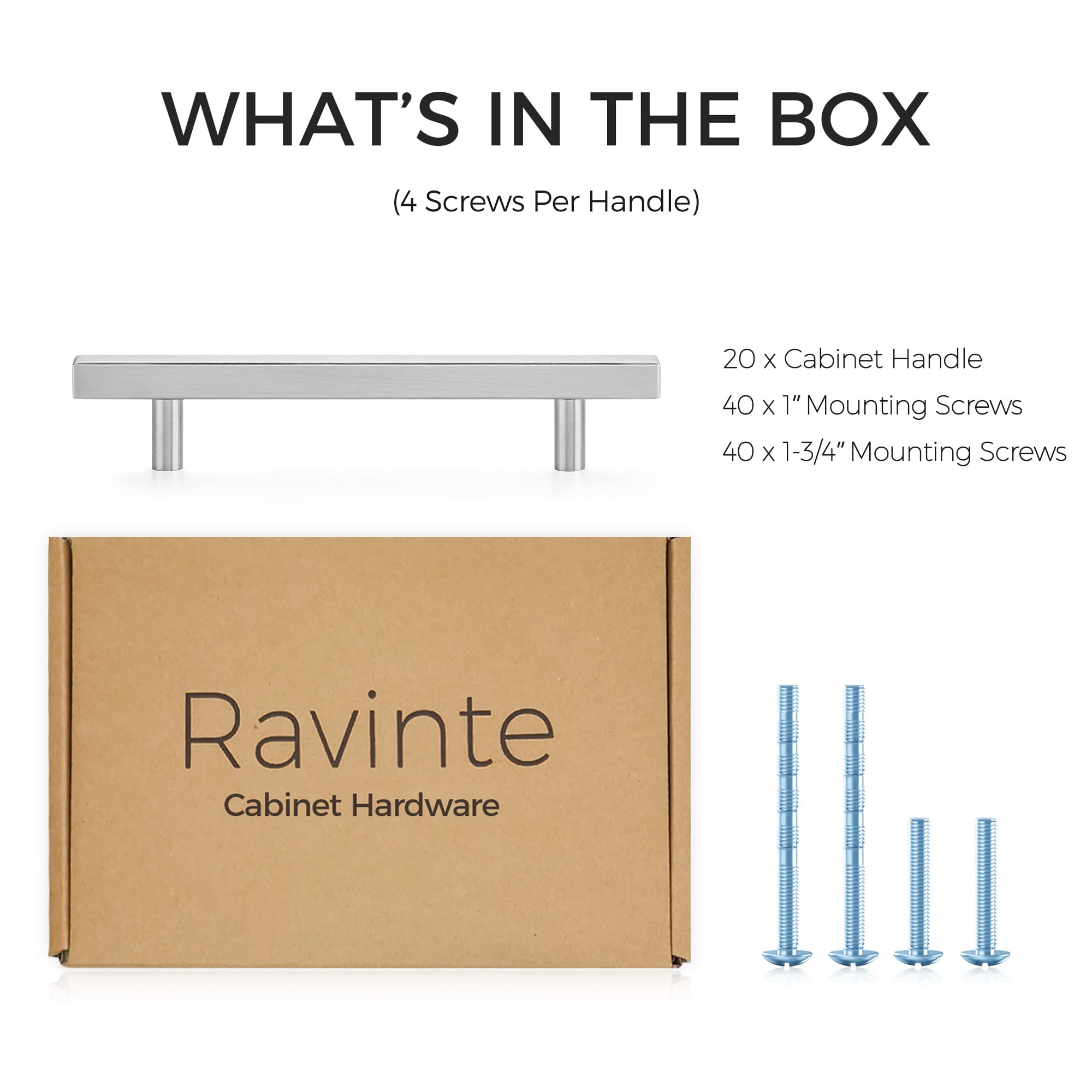 20 Pack 7.38 Inch Square Cabinet Pulls - Brushed Nickel Stainless Steel Kitchen Drawer Handles (7-3/8