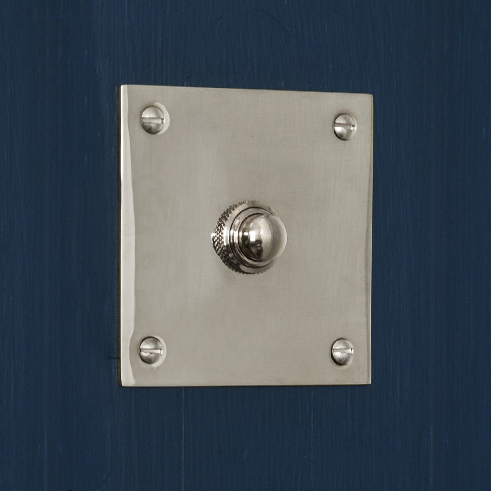 Polished Nickel Square Bell Push Button - Elegant Vintage Doorbell for Home & Office Entryway - Perfect for Classic and Modern Interior Design