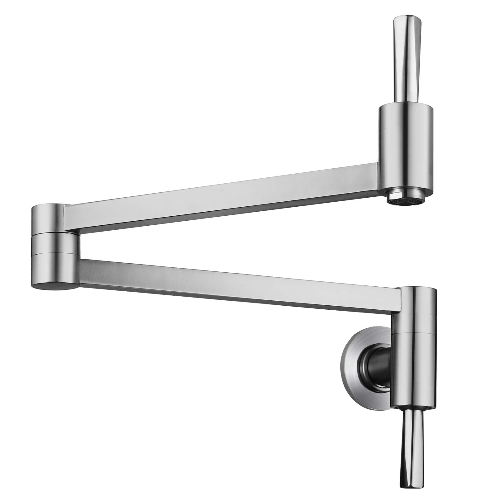 WOWOW Brass Pot Filler Faucet - Wall Mount Kitchen Sink Faucet with Folding Stretchable Double Joint Swing Arm in Brushed Nickel - Perfect for Cooking, Filling Large Pots & Easy Kitchen Cleanup