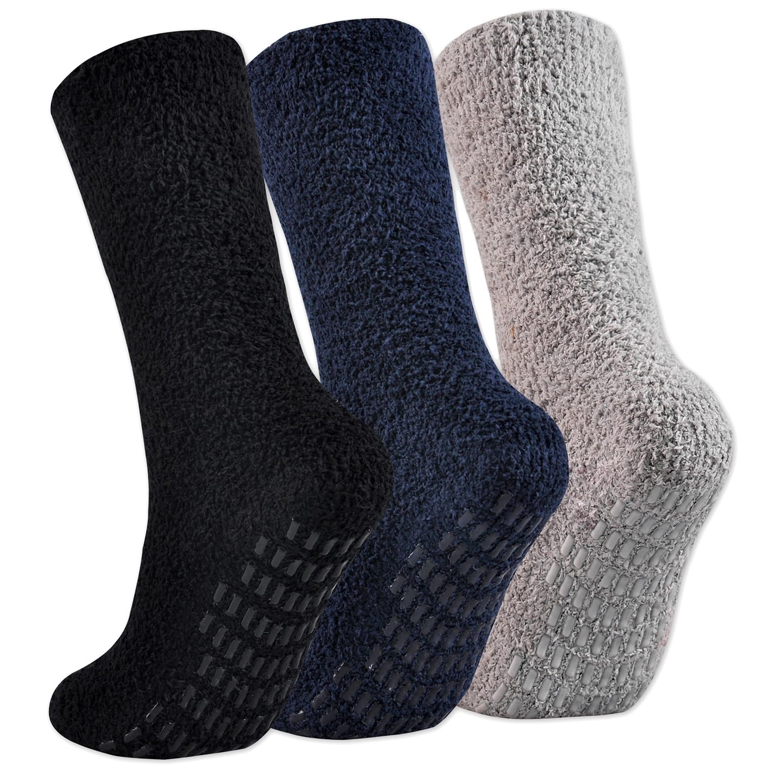 JORMATT 3 Pairs Ultra Thick Non-Slip Fuzzy Socks for Women & Men - Cozy Winter Grip Slipper Socks with Anti-Skid Sole - Perfect for Hospital, Home, and Cold Weather Comfort