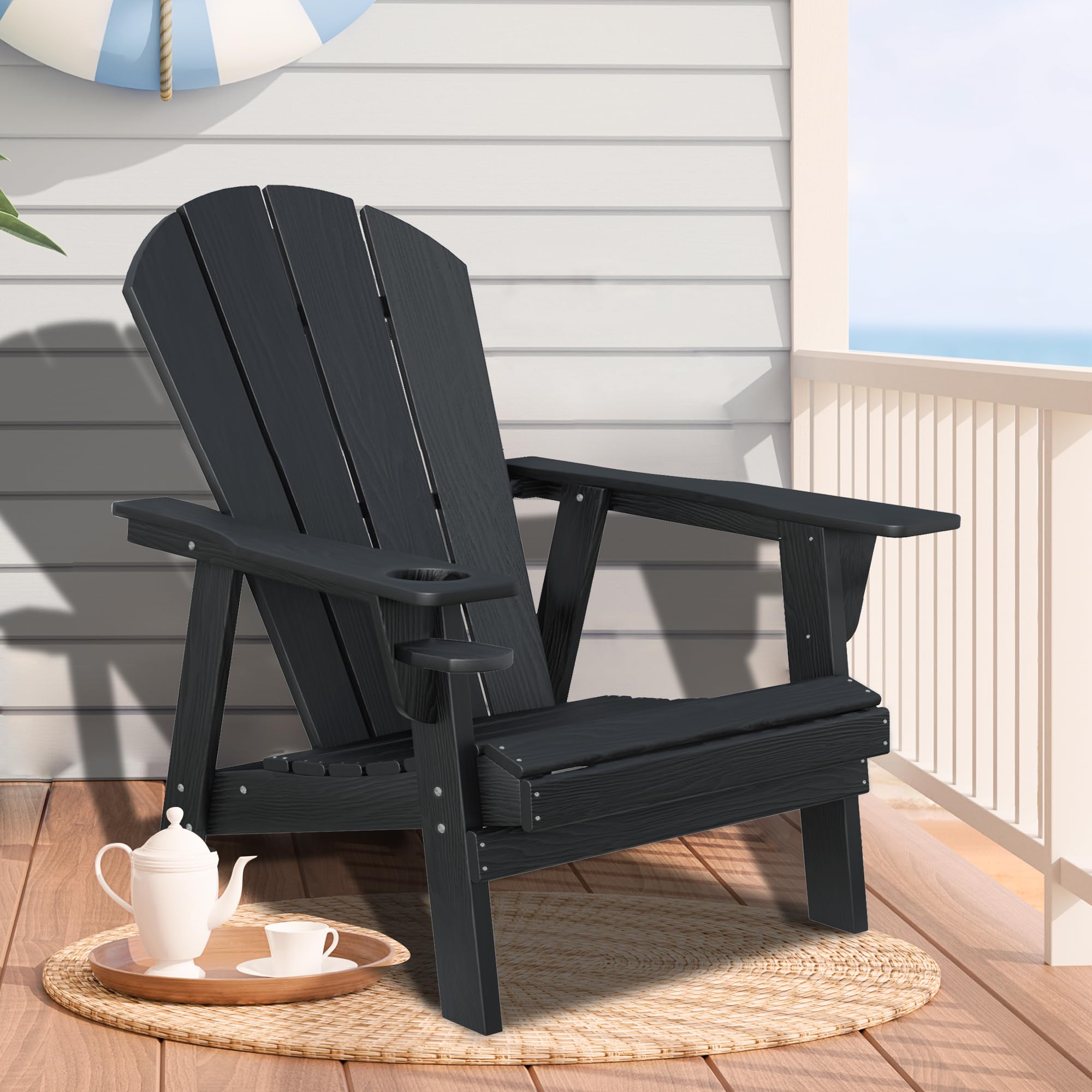 Premium HDPE All-Weather Adirondack Chairs - Heavy Duty Outdoor Patio Furniture for Backyard, Garden & Fire Pit (Black) - Perfect for Relaxing, Camping & Outdoor Gatherings