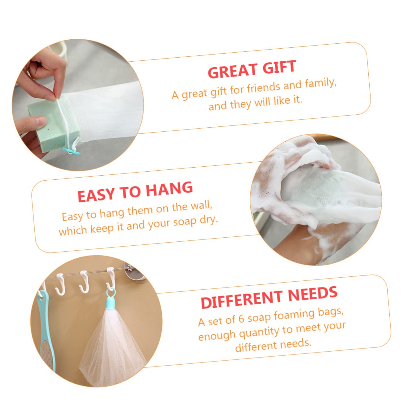 6-Pack Soap Pouches for Enhanced Lather - Wall Mountable & Durable Bath Accessories - Perfect for Shower, Travel & Gym Use