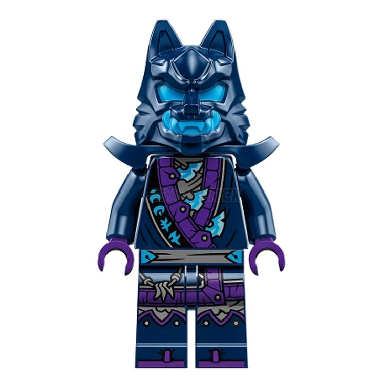 LEGO Ninjago Wolf Mask Warrior Minifigure with Dark Blue & Dark Azure Mask and Shoulder Armor - Perfect for Ninjago Fans, Collectors, and Battle Scene Displays