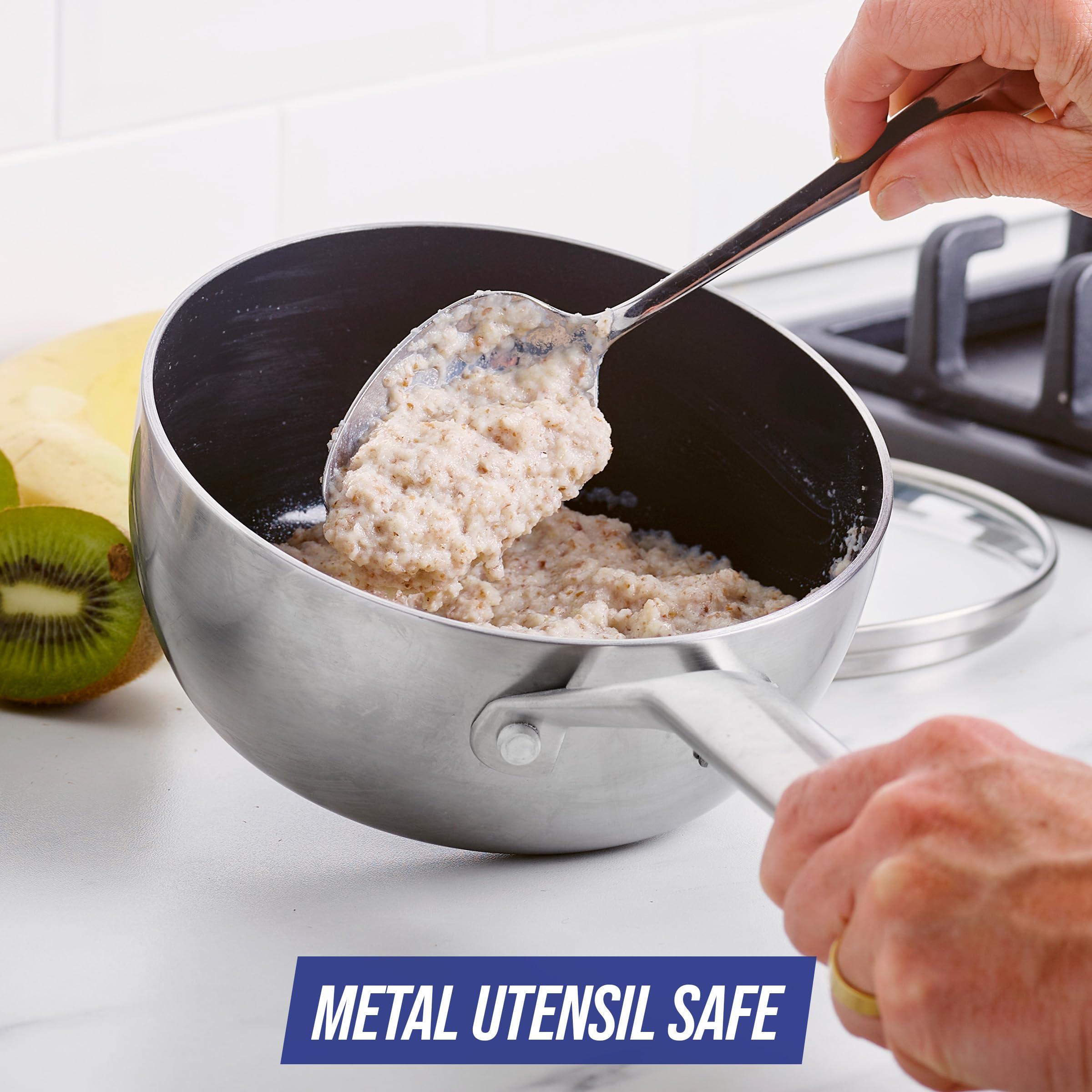 Blue Diamond 11-Piece Stainless Steel Cookware Set - Tri-Ply Construction, Induction Compatible, PFOA/PFAS Free Nonstick Coating - Dishwasher & Metal Utensil Safe for Everyday Cooking, Frying & Baking - Perfect for Home Chefs & Professional Kitchens
