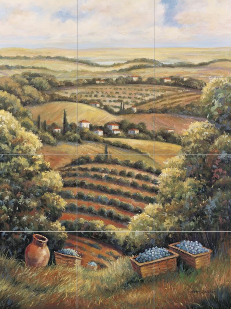 Ceramic Backsplash Tile Mural - Tuscan Italian Countryside Scene for Kitchen & Bathroom Decor - Valley C Collection by John Zaccheo - Perfect for Farmhouse, Mediterranean & Rustic Style Home Renovations