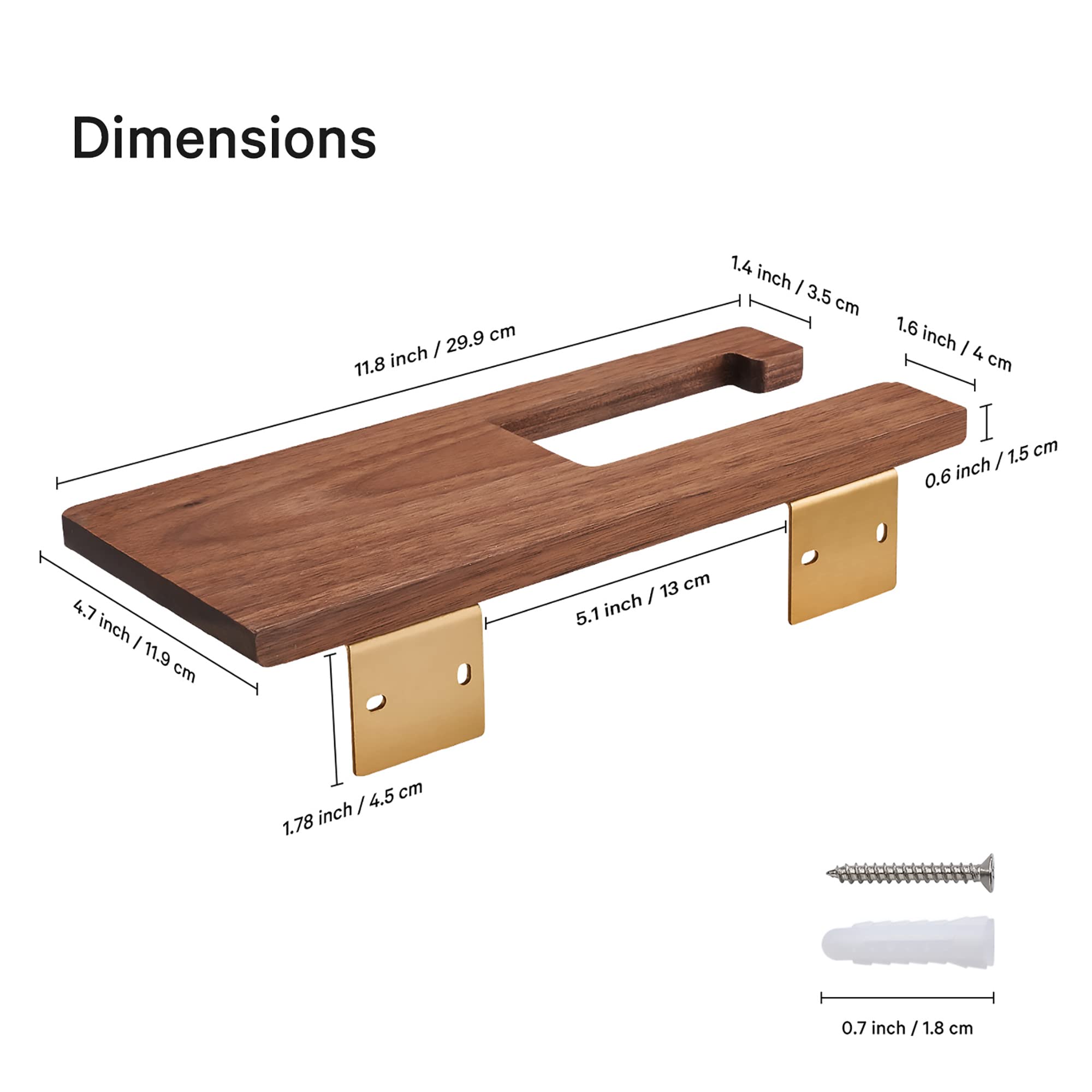 Solid Wood Toilet Paper Holder with Shelf - Brushed Brass Wall Mount Double Roll Storage for Bathroom & Washroom | Bathroom Organization & Space-Saving Solution