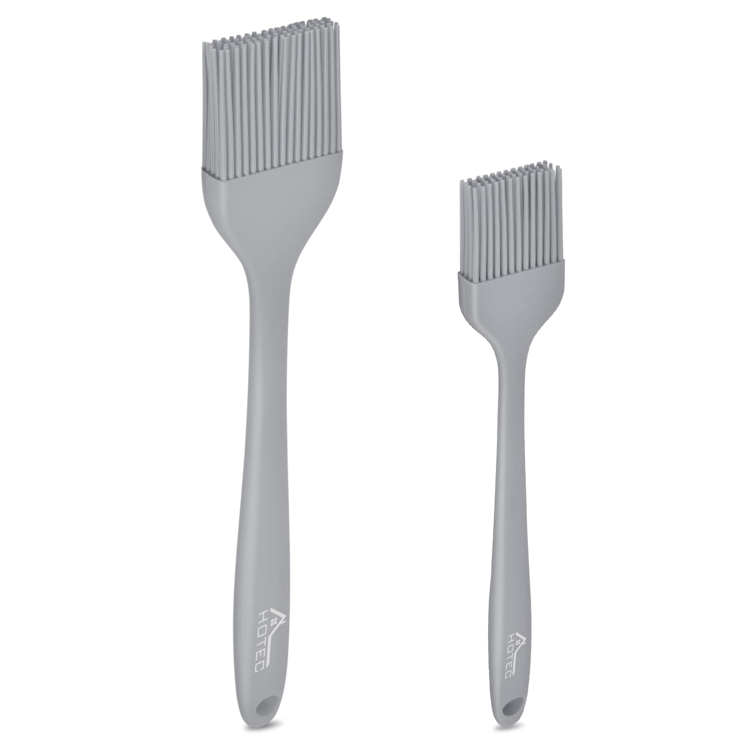 HOTEC Silicone Basting Brushes - Heat Resistant Pastry Brushes for Oil, Butter, Sauce & Marinades - Perfect for BBQ, Grilling, Baking & Cooking - BPA Free & Dishwasher Safe (Grey, 2-Pack) - Ideal for Home Kitchens, Outdoor Barbecues & Professional Bakeries