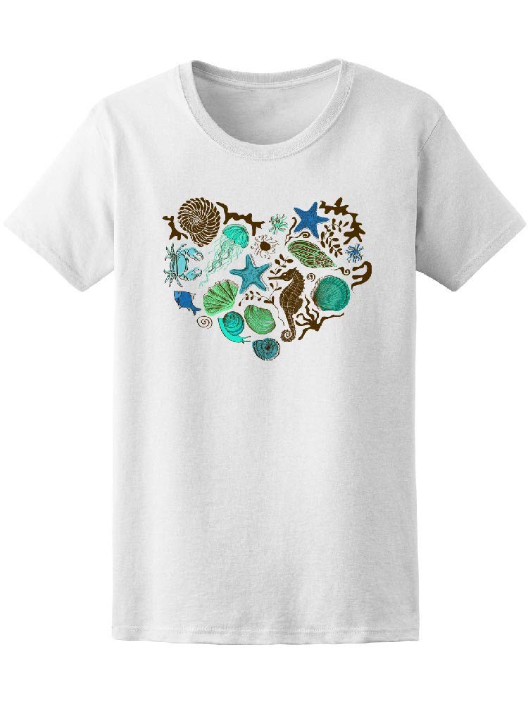 Women's White Watercolor Sea Doodles T-Shirt | Artistic Floral Print Tee | Casual Summer Beachwear & Vacation Outfit