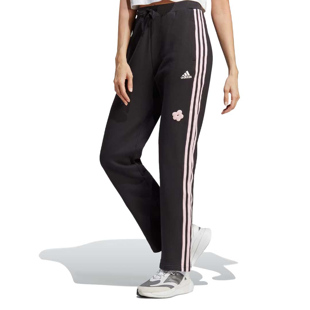 Adidas Women's Chenille Flower Patches 3 Stripes Jogger Pants - Comfortable Athletic Lounge Pants for Running, Yoga & Casual Wear (IC0018)