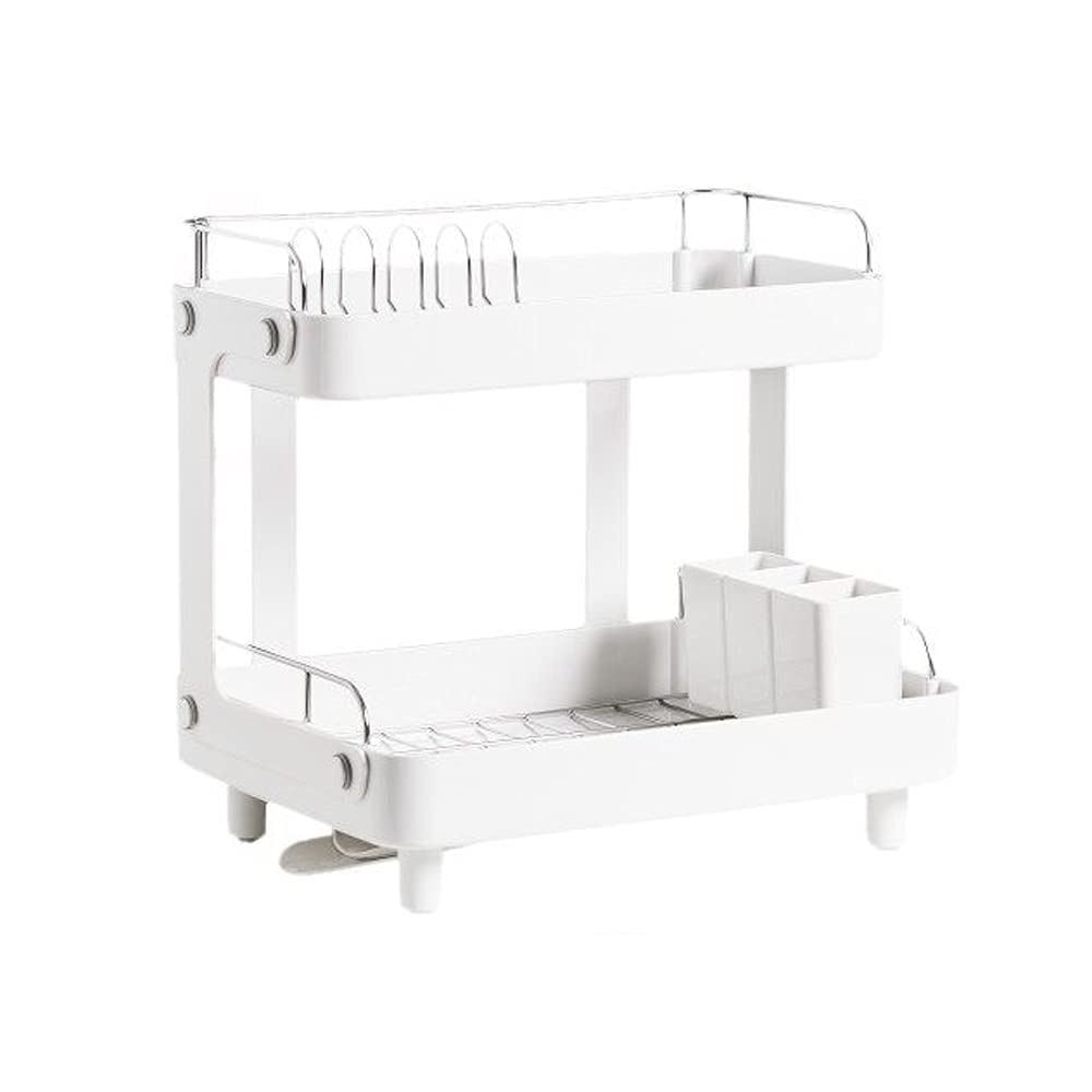 2-Tier Stainless Steel Dish Drying Rack with Removable Drainboard & Utensil Holder - Space Saving Kitchen Organizer with Non-Slip Base & Adjustable Drain - Perfect for Small Kitchens, Apartments, RV & Dishwashing Stations