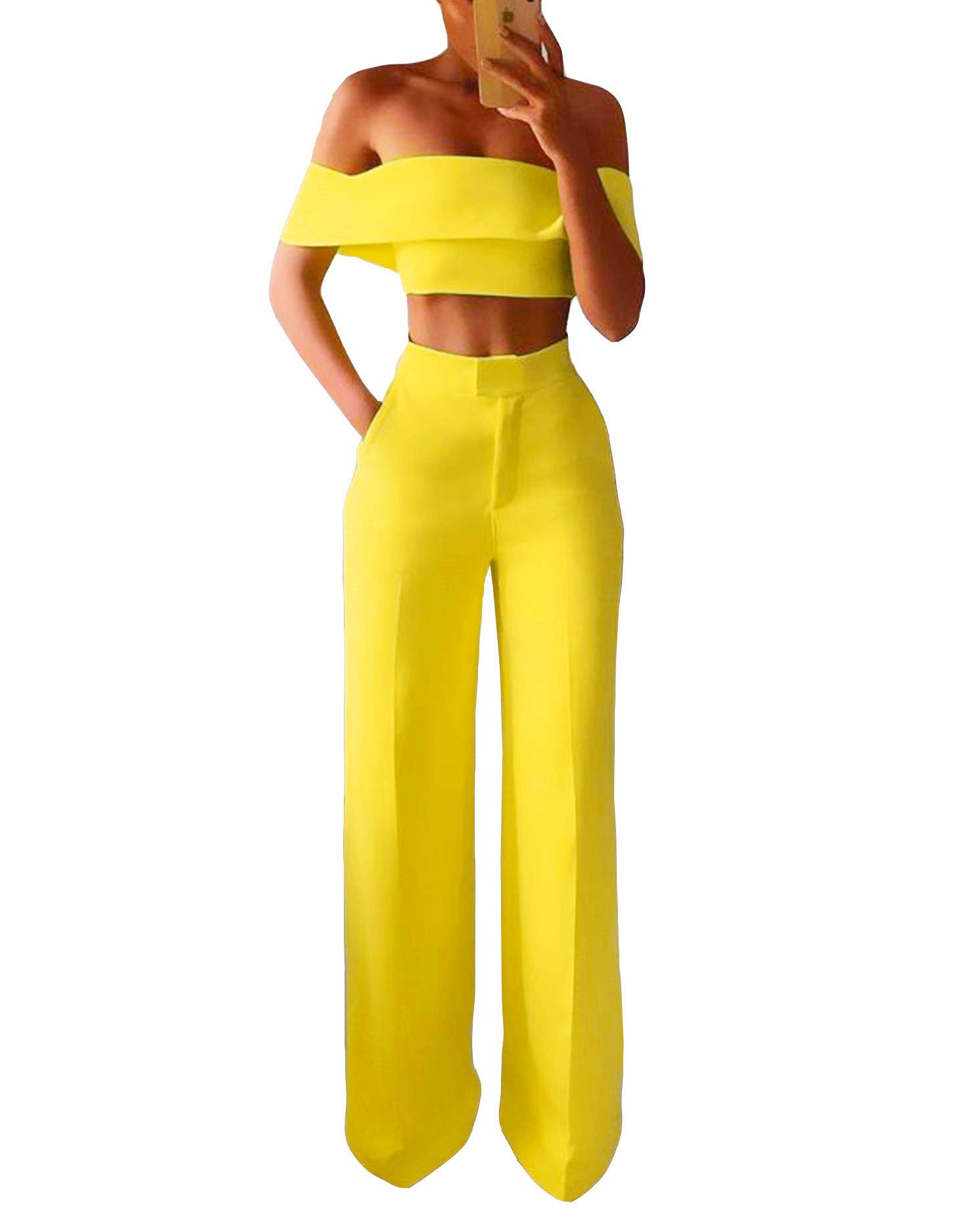 Honeydress Women's Two Piece Off The Shoulder Prom Outfit - Summer Evening Gown with Pants for Parties, Dinners & Special Occasions