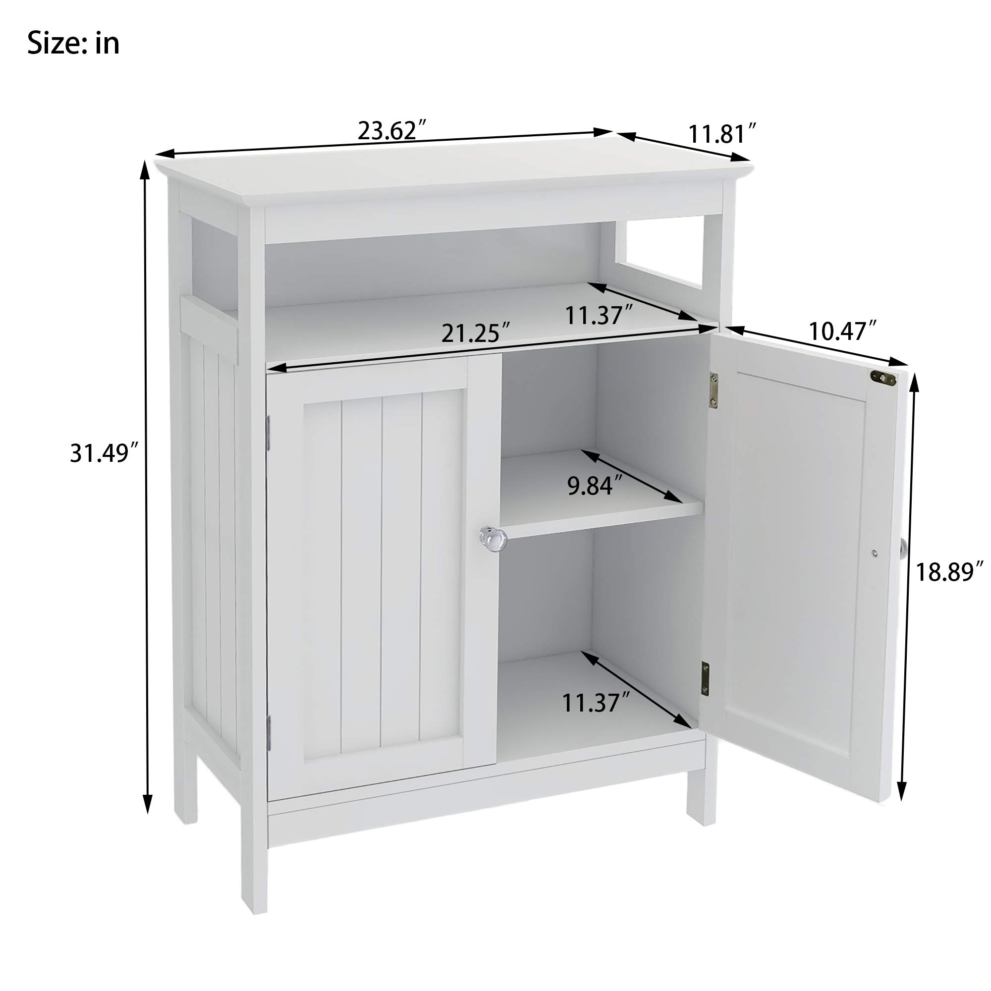 White Wooden Bathroom Storage Cabinet - Free Standing Floor Cabinet with Double Shutter Doors & Adjustable Shelf - Perfect for Bathroom, Kitchen, Living Room & Entryway Organization - Home Storage Solution