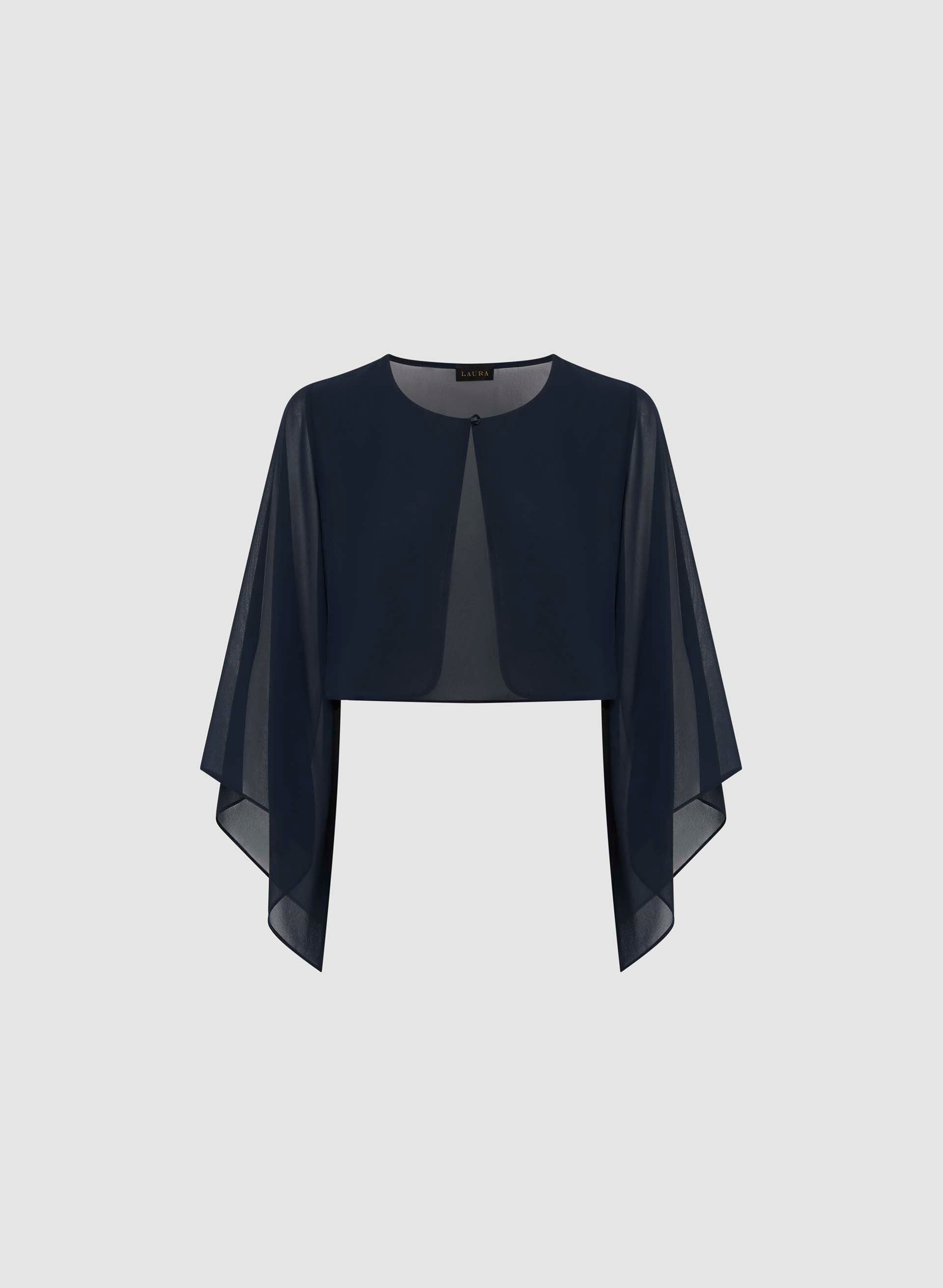 Elegant Flared Sleeve Chiffon Bolero Jacket - Women's Lightweight Cover-Up for Weddings, Parties & Evening Events