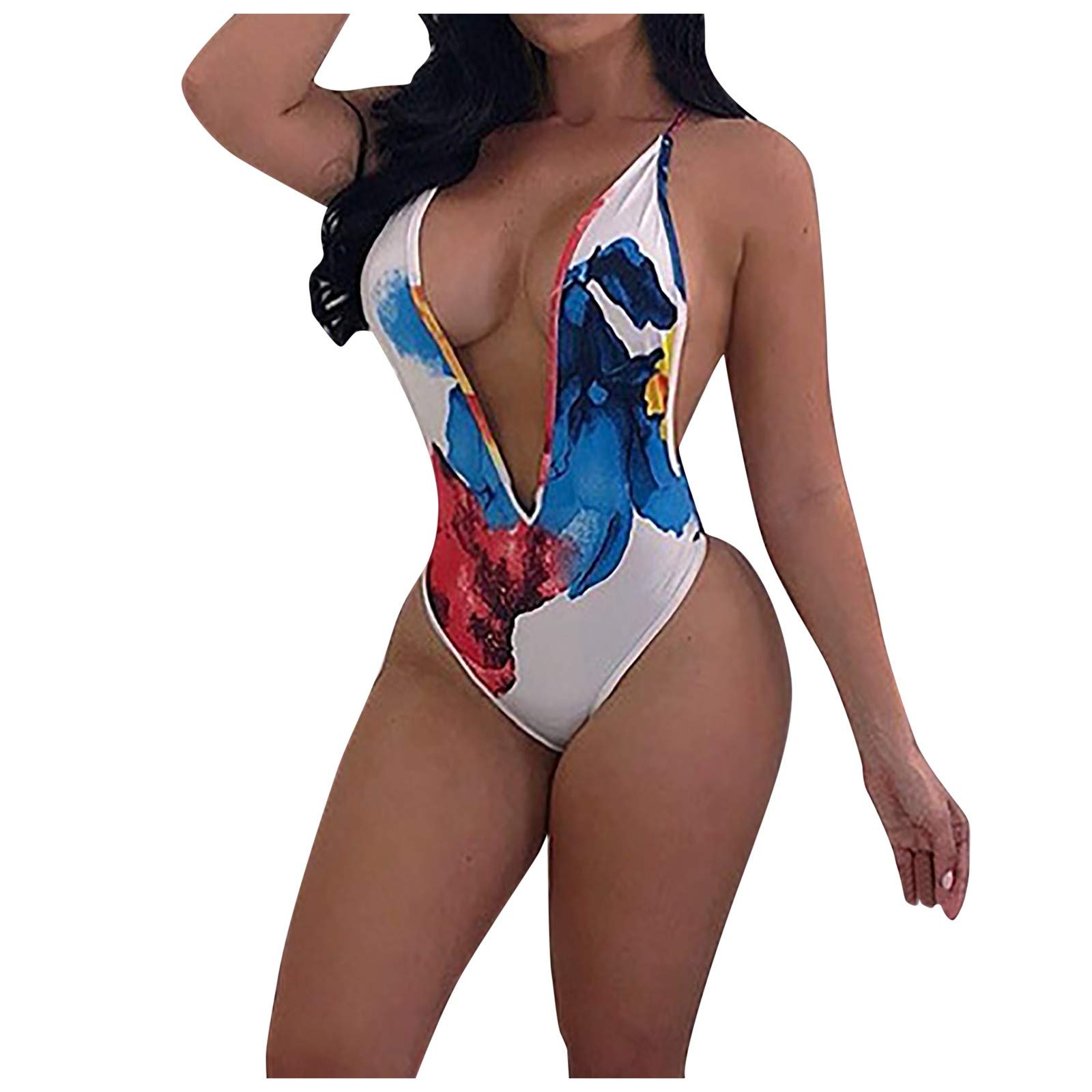 Sexy Open Back V-Neck One Piece Swimsuit for Women - Floral Print Bikini Beachwear | Perfect for Pool Parties, Vacations & Summer Getaways