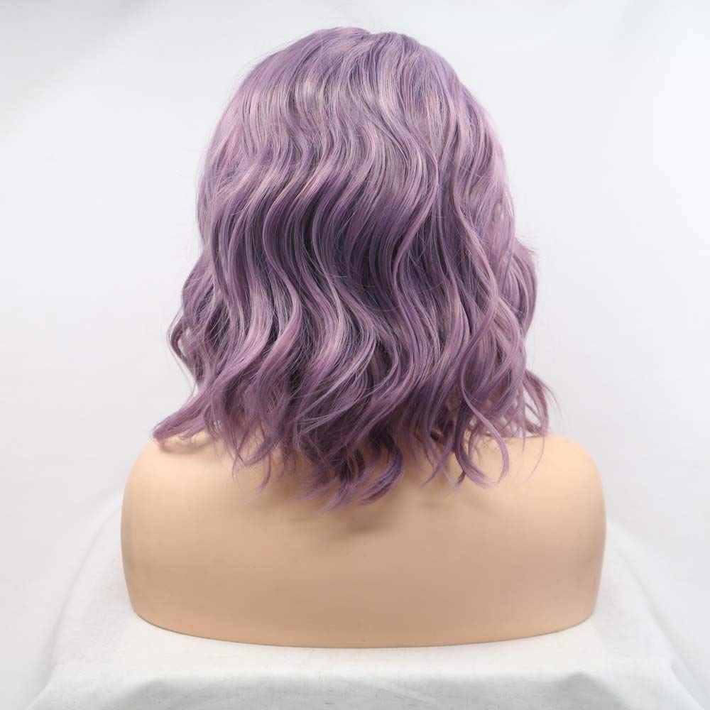 Melody Mixed Purple Short Wavy Synthetic Lace Front Wig for Women & Girls | Heat Resistant Cosplay Wig (14